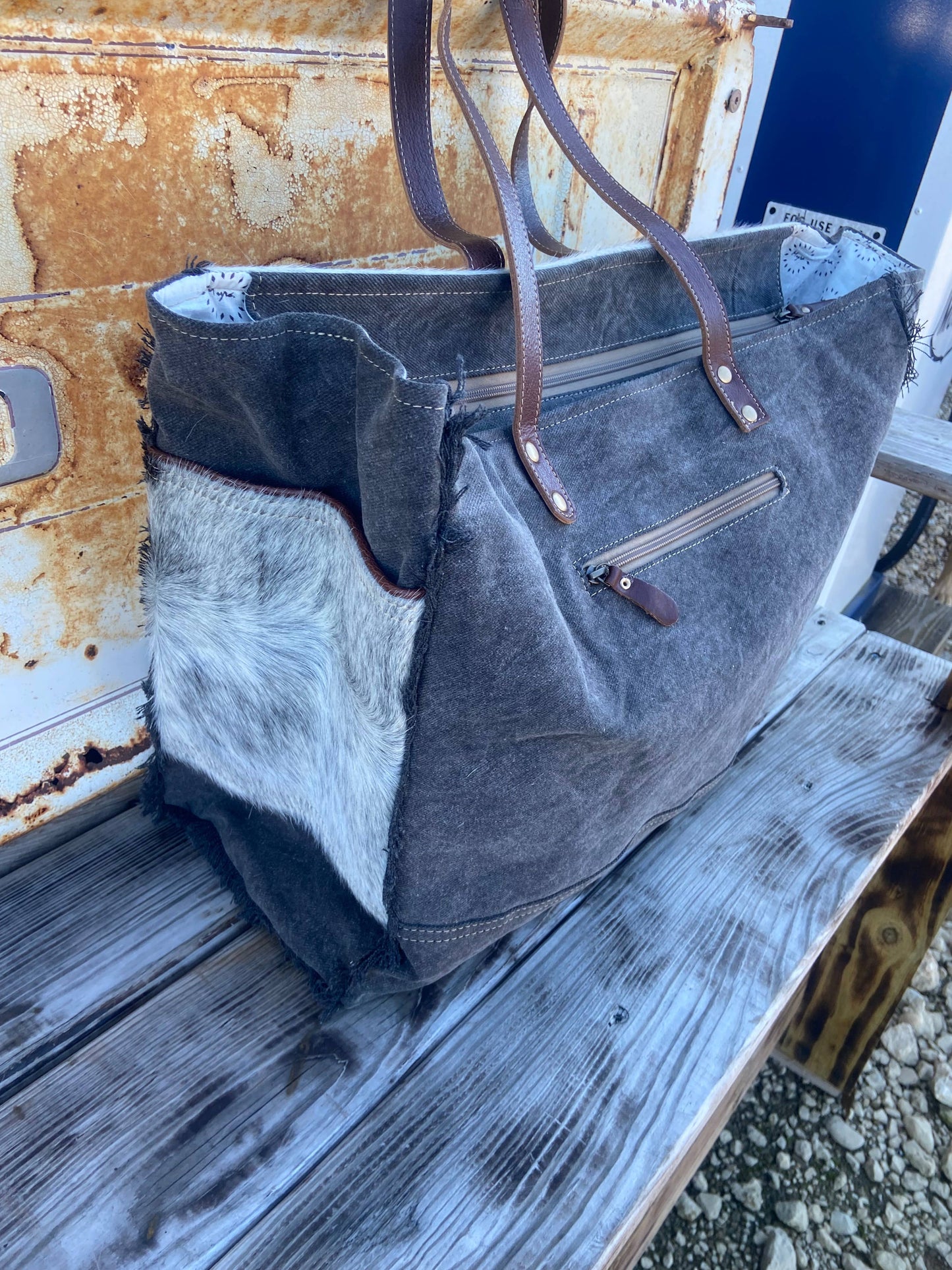 Tooled Leather Cowhide Weekend Bag