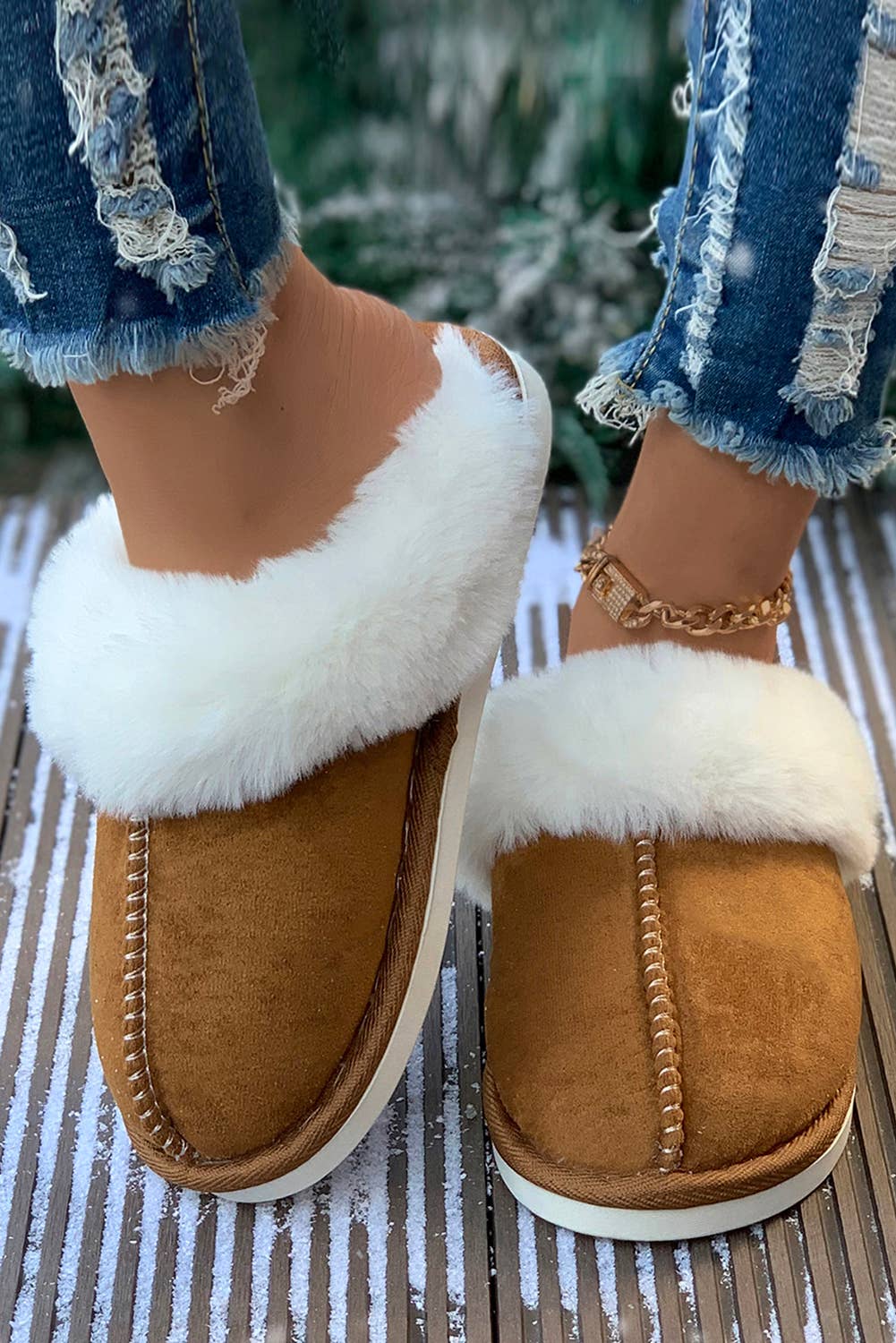 Faux Suede Plush Lined Slippers