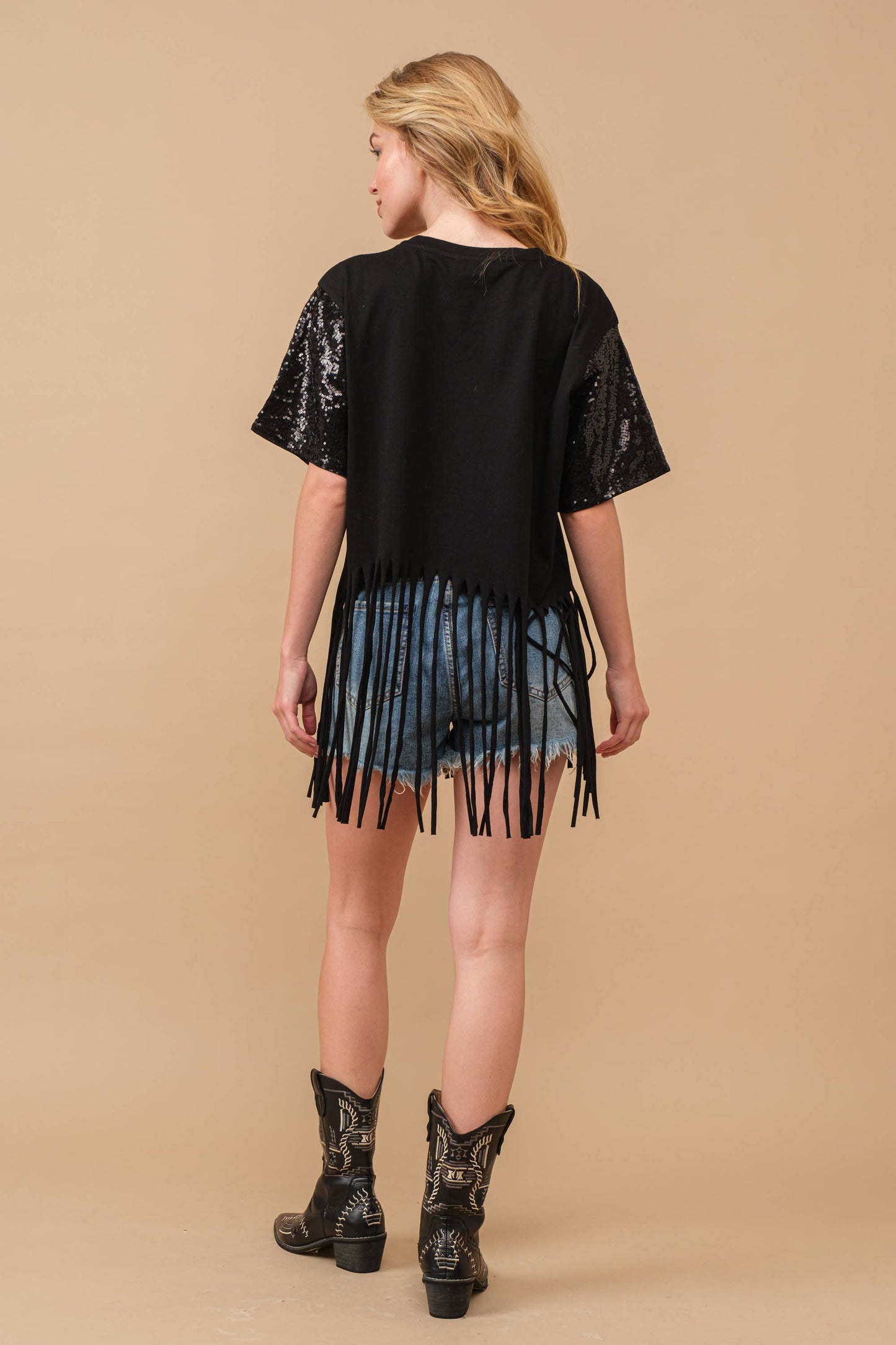 Football Sequin Fringe  Graphic Tee Top