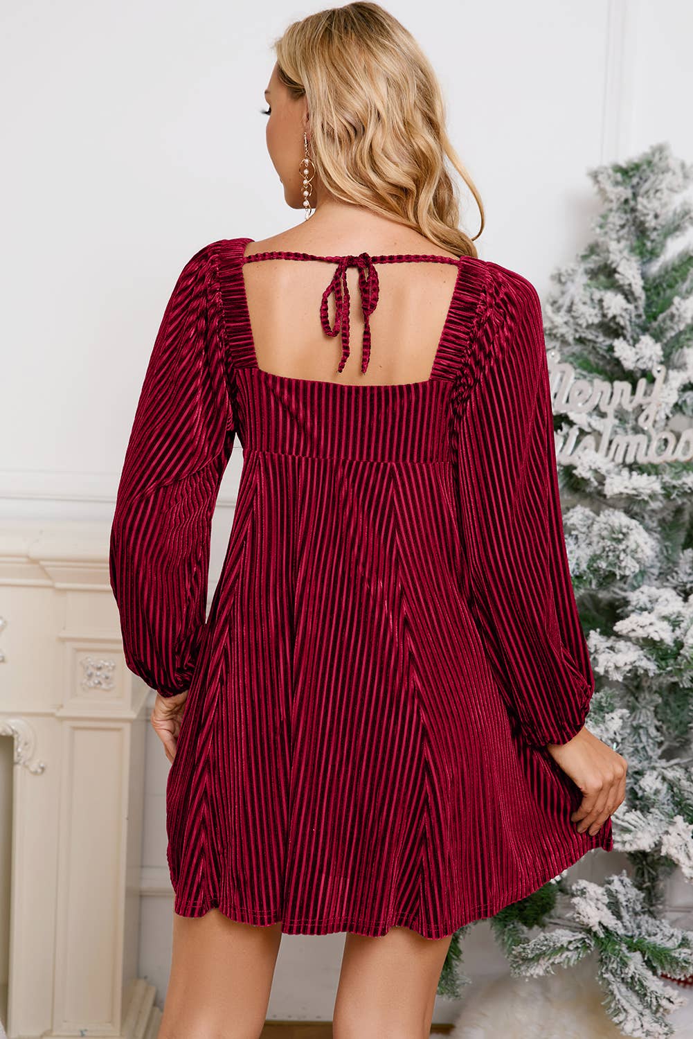 Velvet Corded Tie Back Babydoll Dress