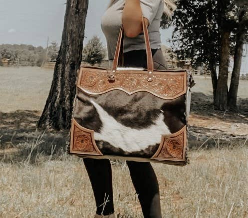 Tooled Leather Cowhide Weekend Bag