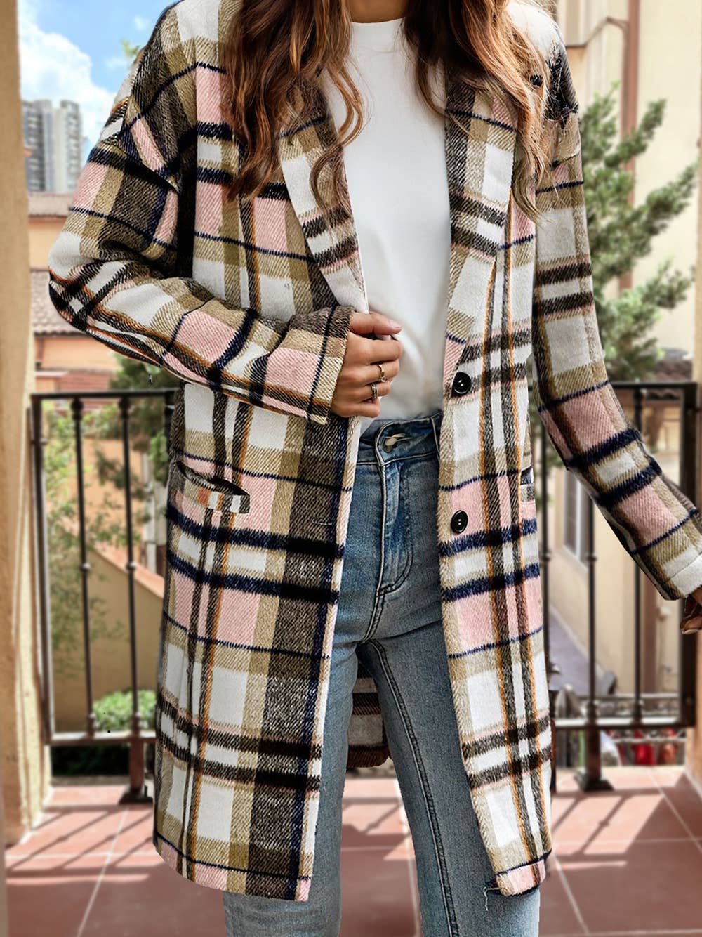 Plaid Button Up Lapel Jacket