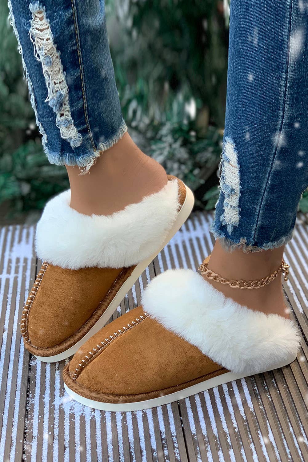 Faux Suede Plush Lined Slippers