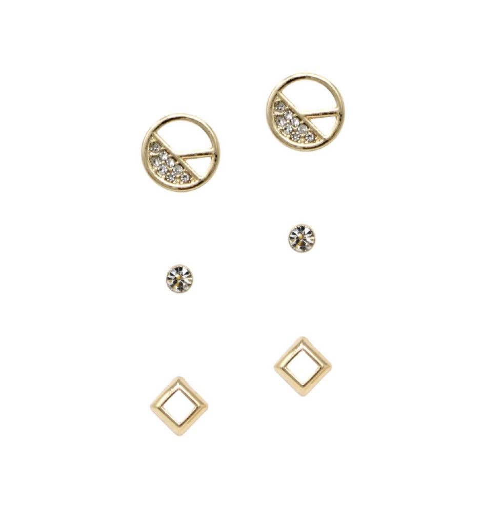 Boho Gold Stud Trio Stud Set