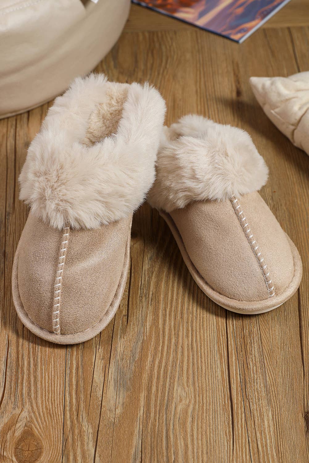 Faux Suede Plush Lined Slippers