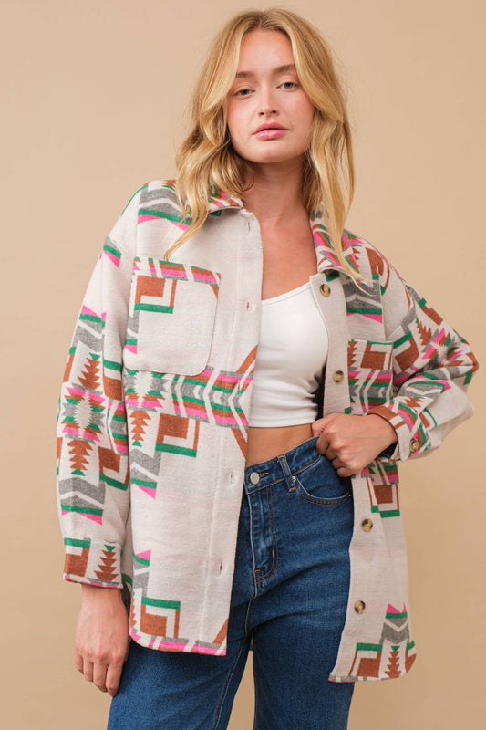 Aztec Pattern Button Up Jacket