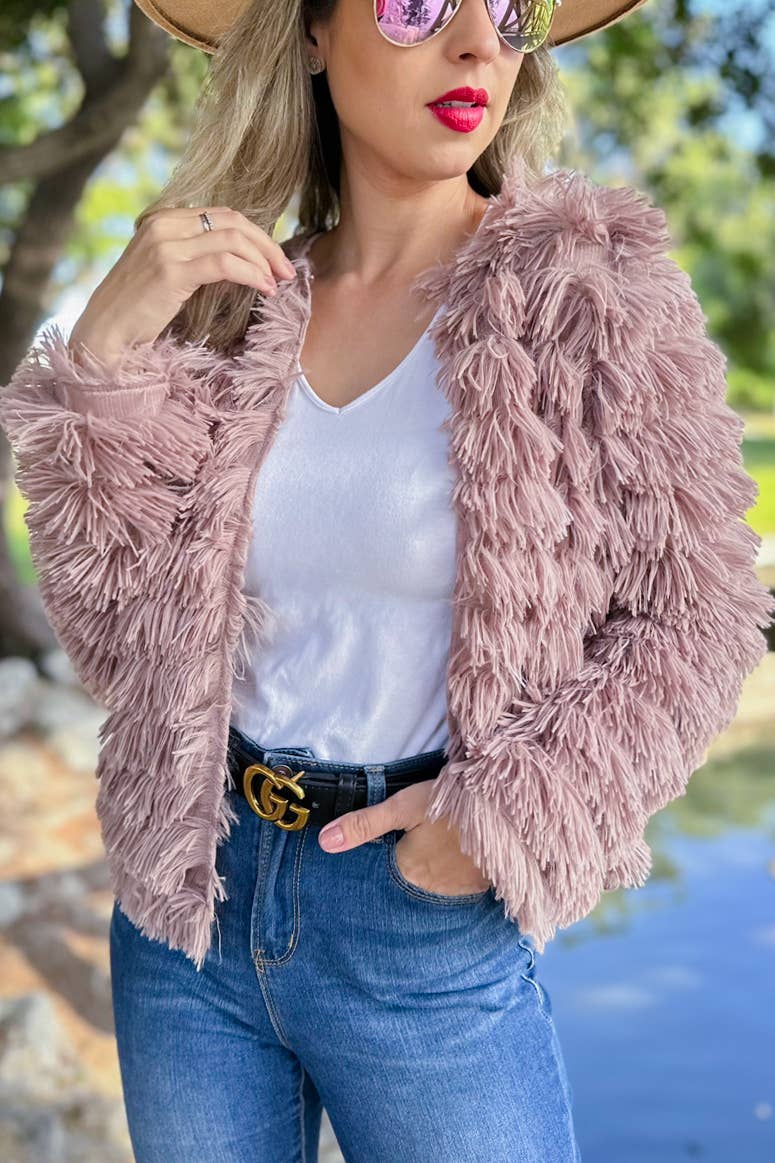 Dusty Mauve Faux Fur Blazer