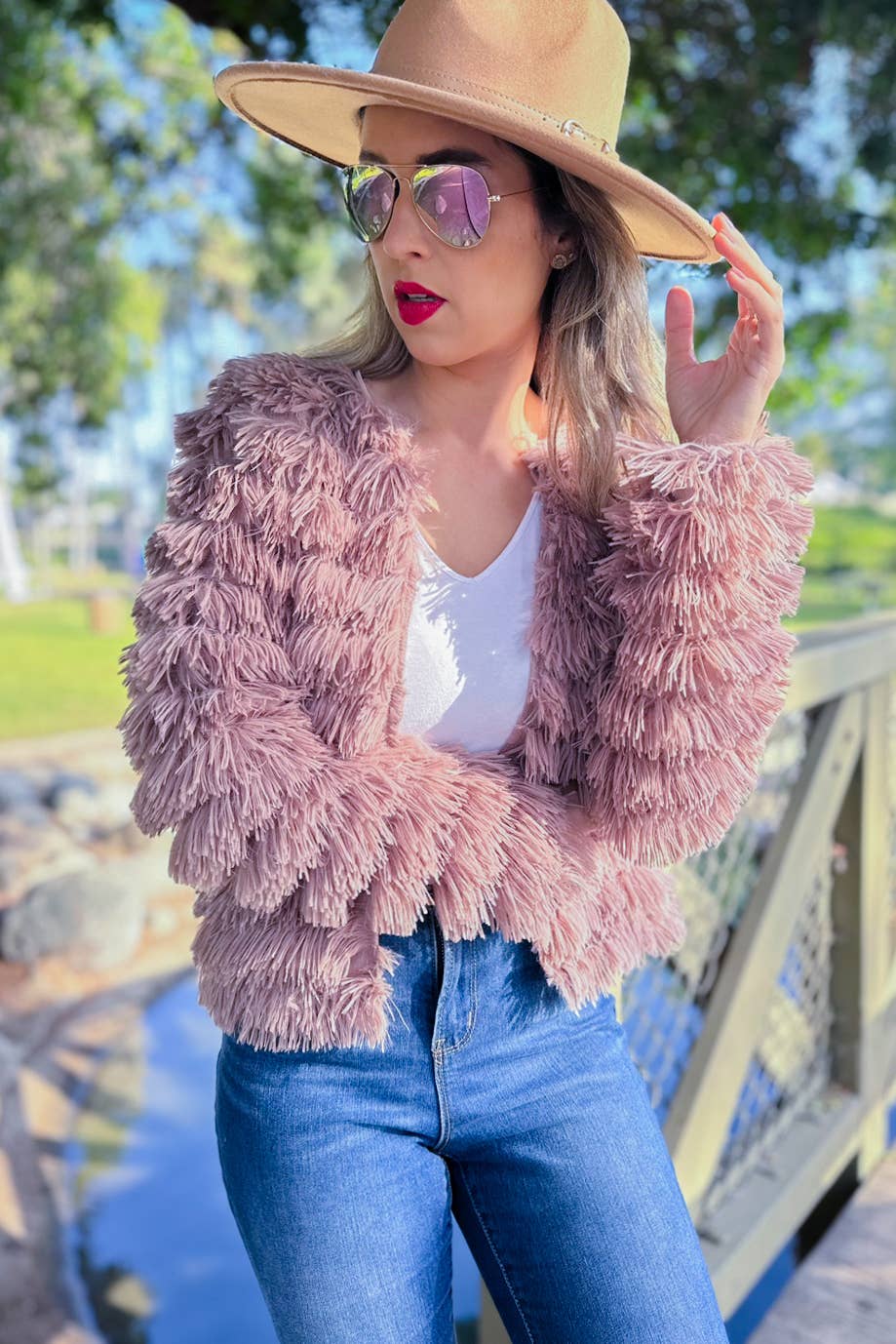 Dusty Mauve Faux Fur Blazer