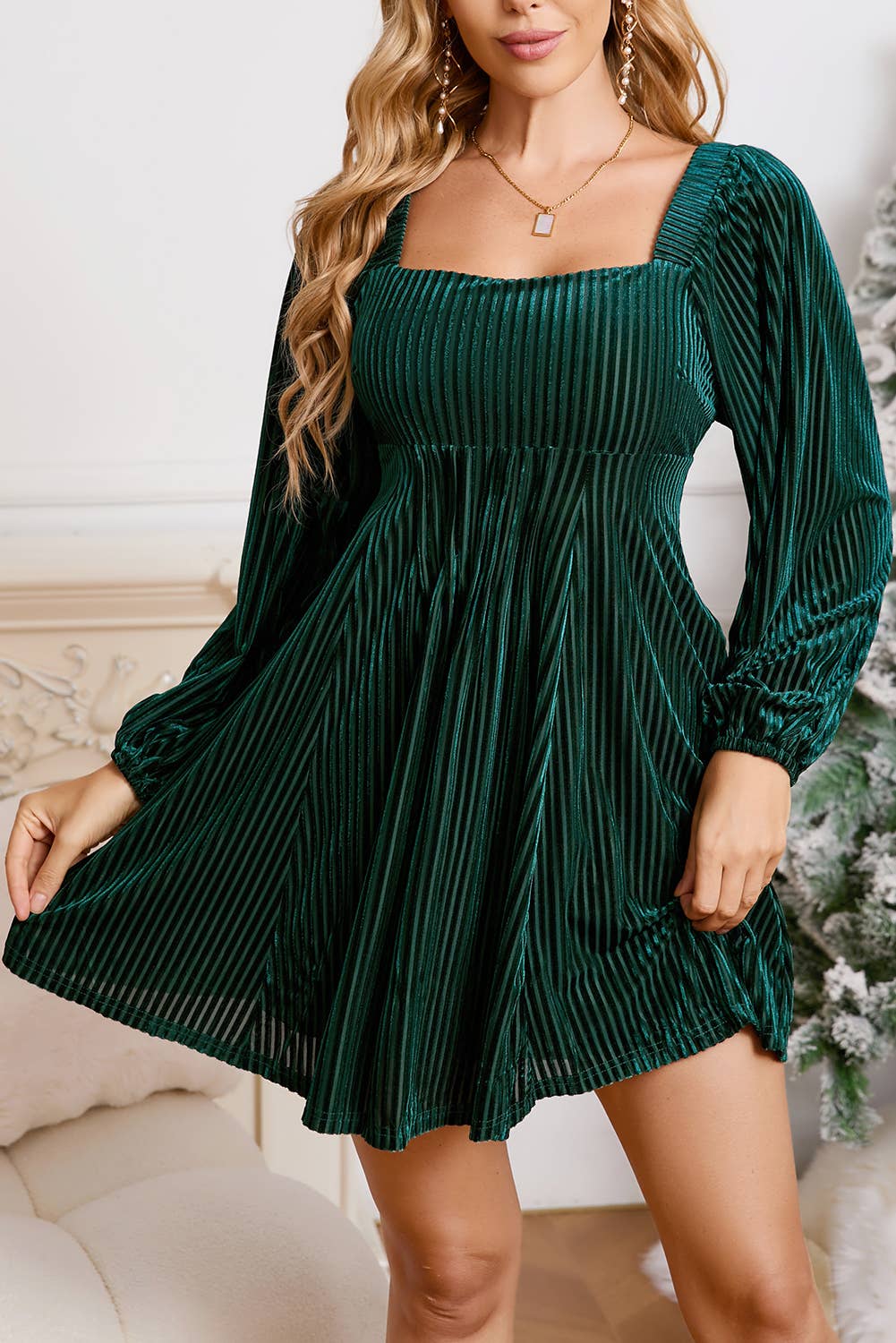 Velvet Corded Tie Back Babydoll Dress