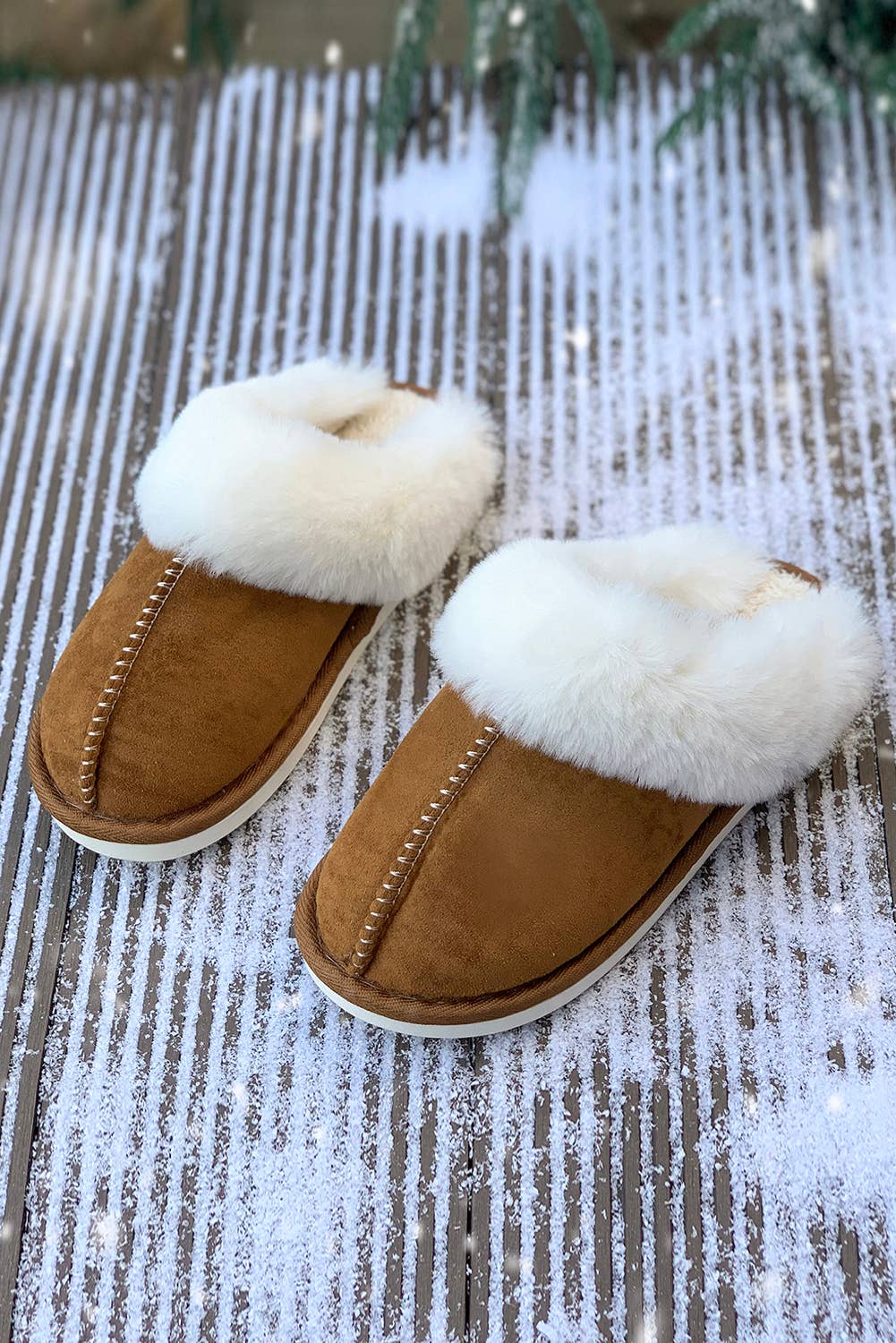 Faux Suede Plush Lined Slippers