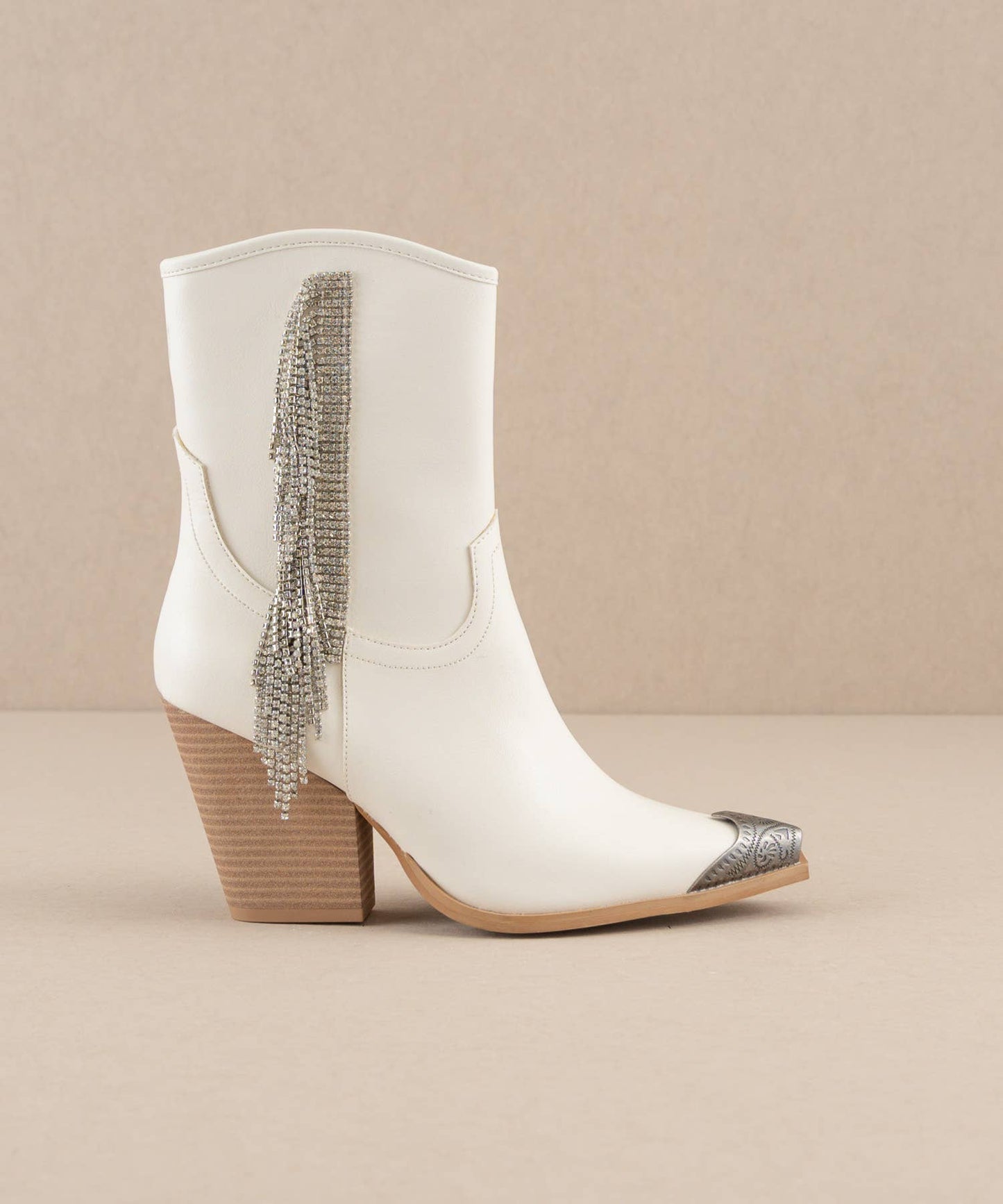 White Rhinestone Fringe Boot