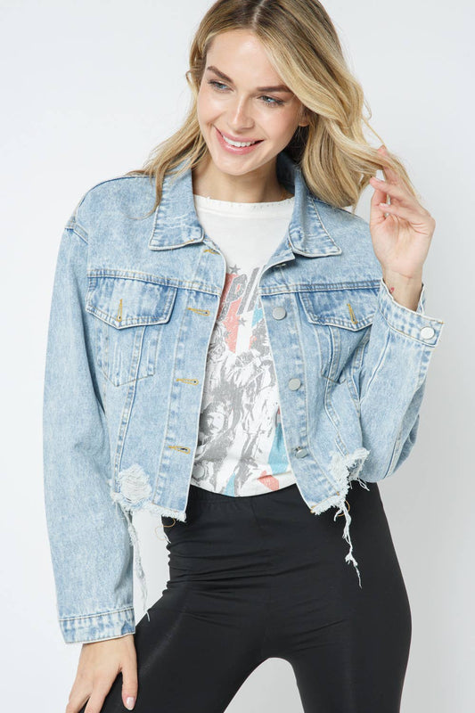 RIPPED DENIM CROP JACKET