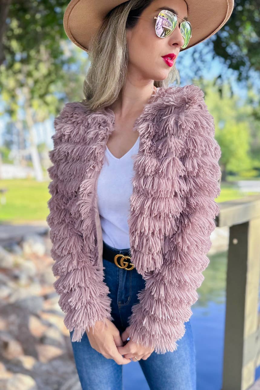 Dusty Mauve Faux Fur Blazer