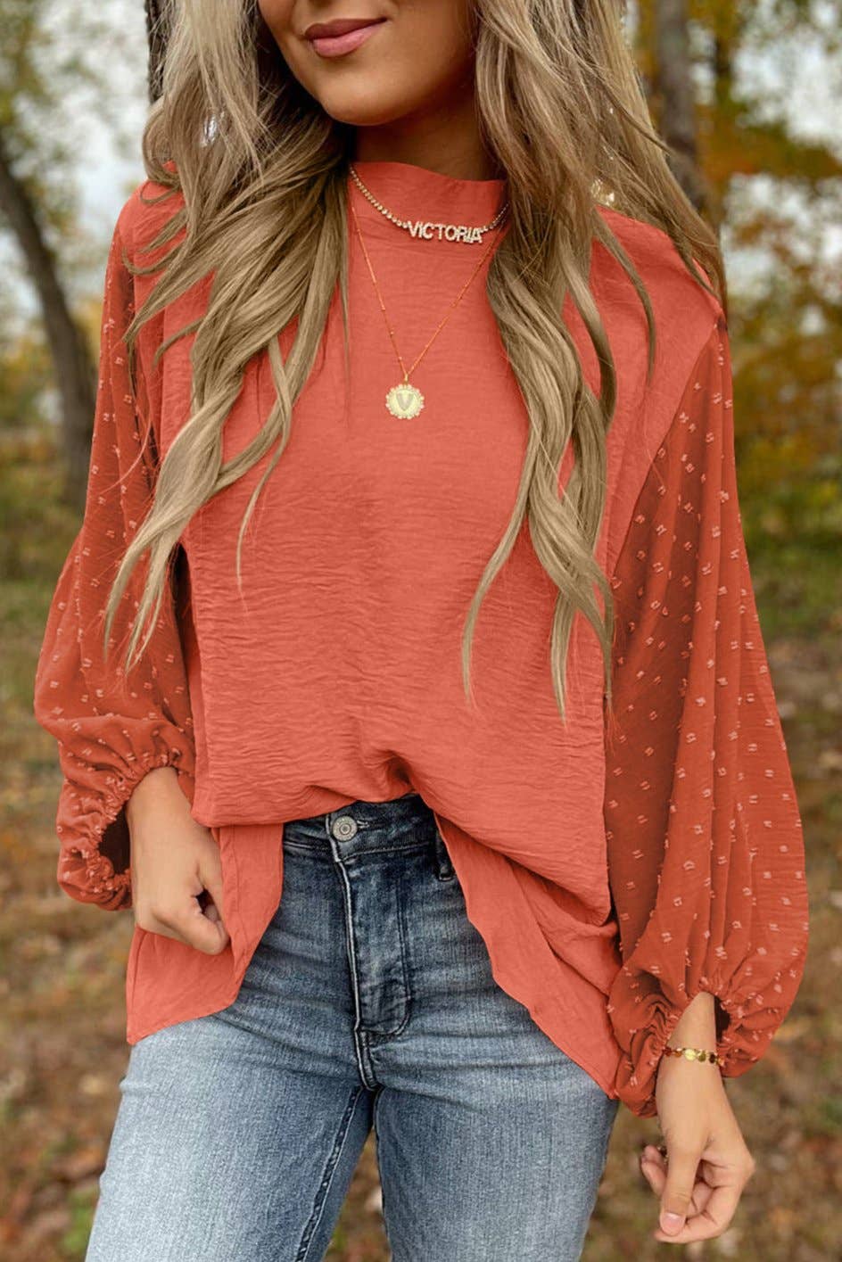 Swiss Dot Balloon Sleeve Blouse