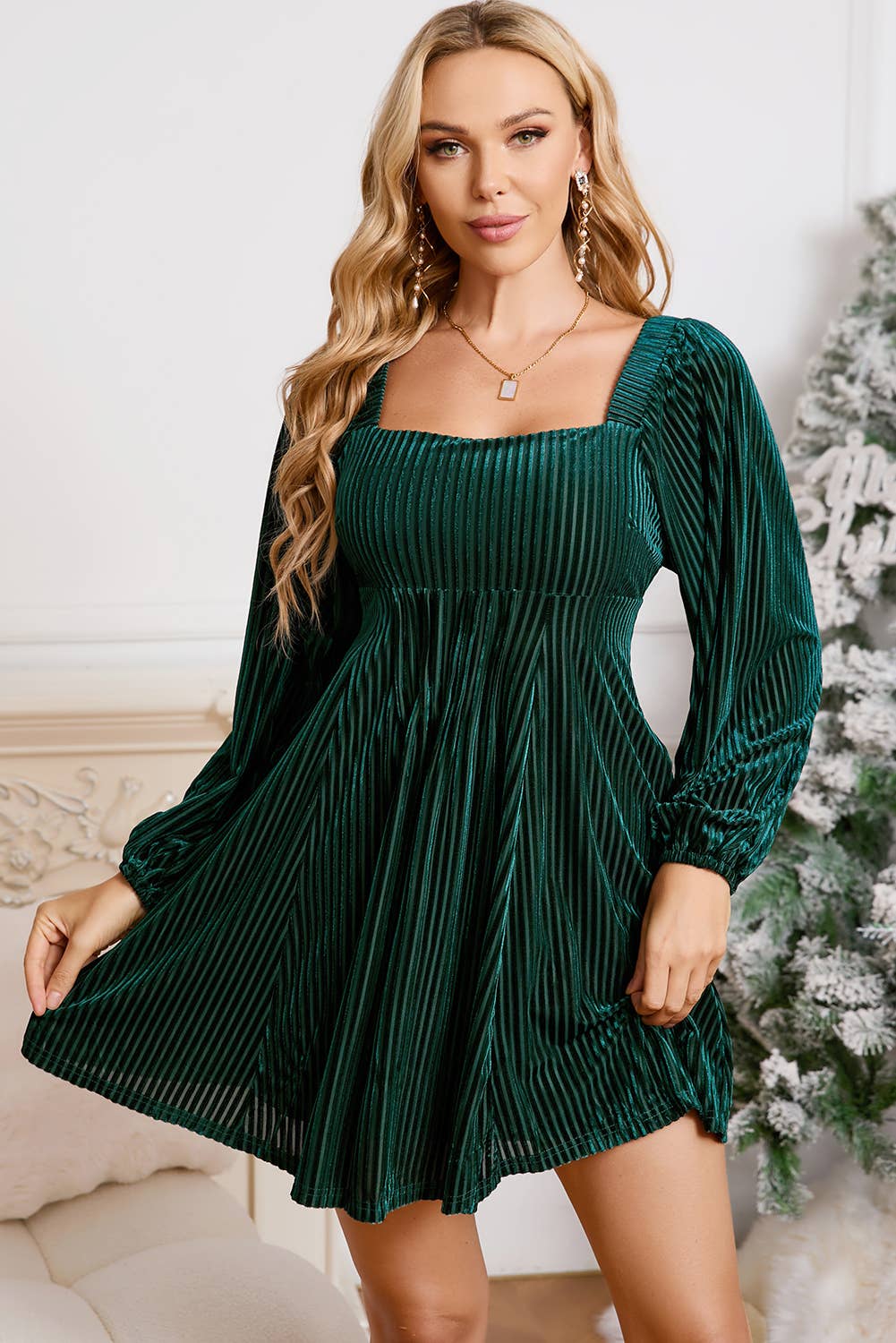 Velvet Corded Tie Back Babydoll Dress