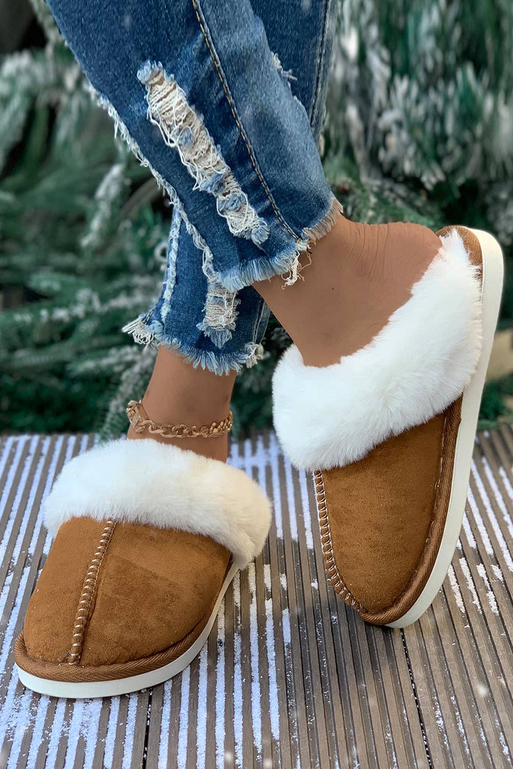 Faux Suede Plush Lined Slippers