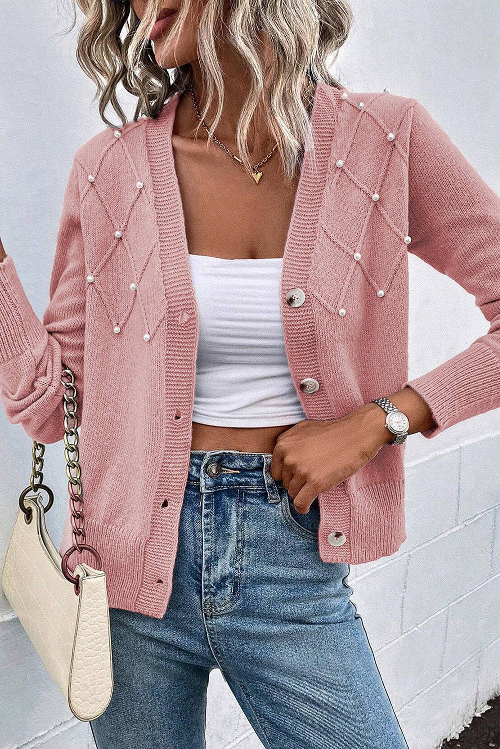 Sepia Rose Pearl Beaded Cardigan