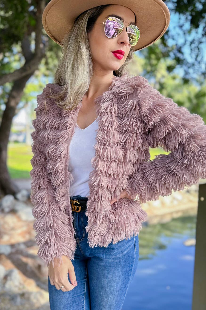 Dusty Mauve Faux Fur Blazer