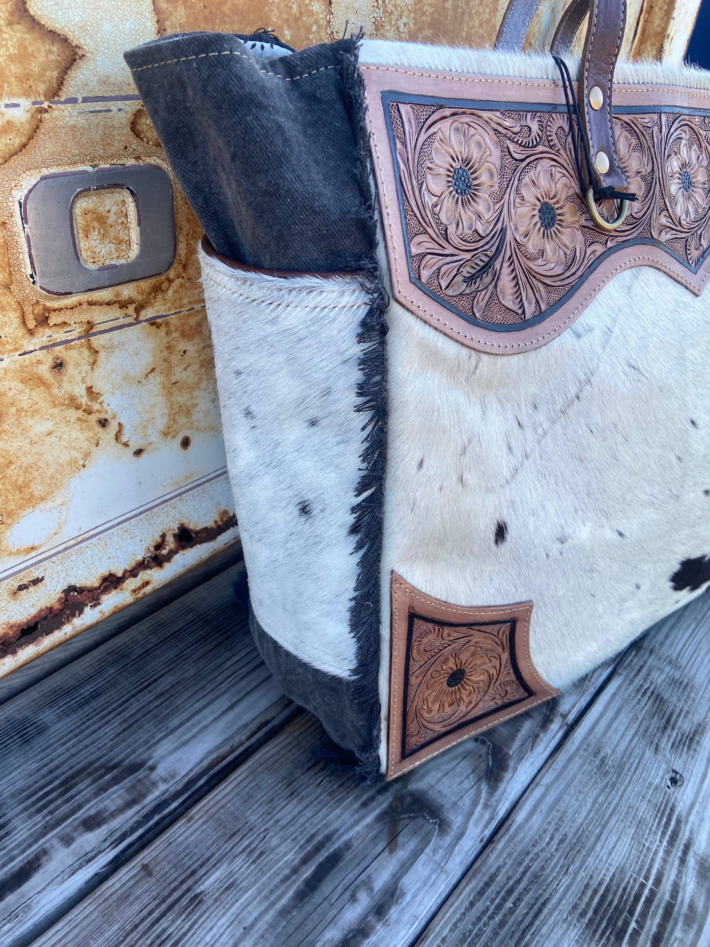 Tooled Leather Cowhide Weekend Bag