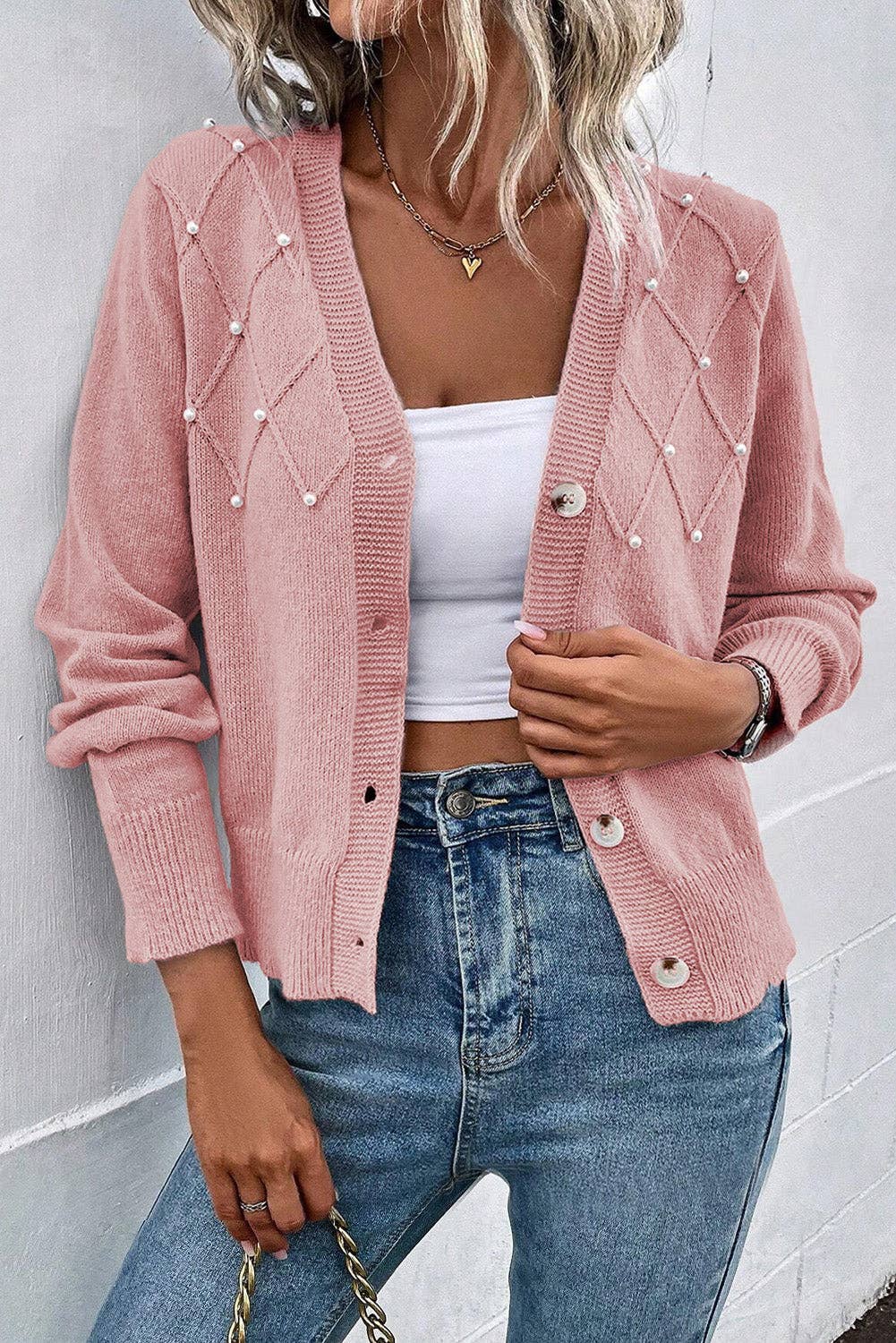 Sepia Rose Pearl Beaded Cardigan