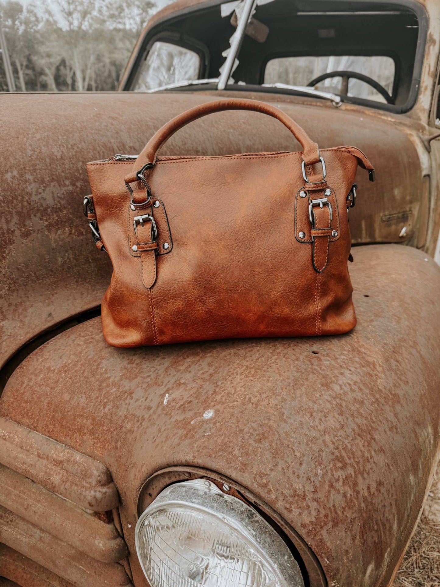 Leather Buckle Purse Tote