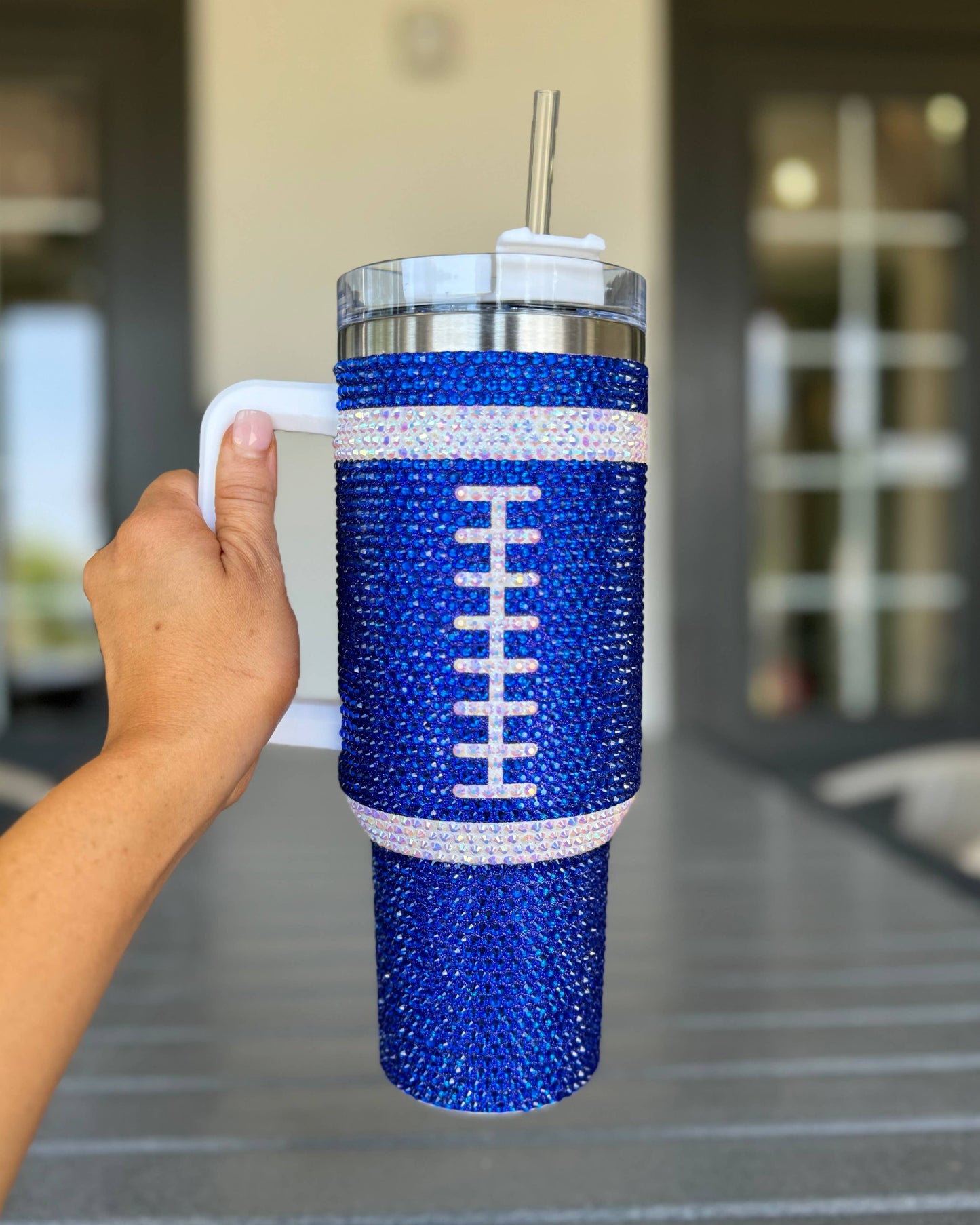 Royal Blue Football 40 Oz. Tumbler