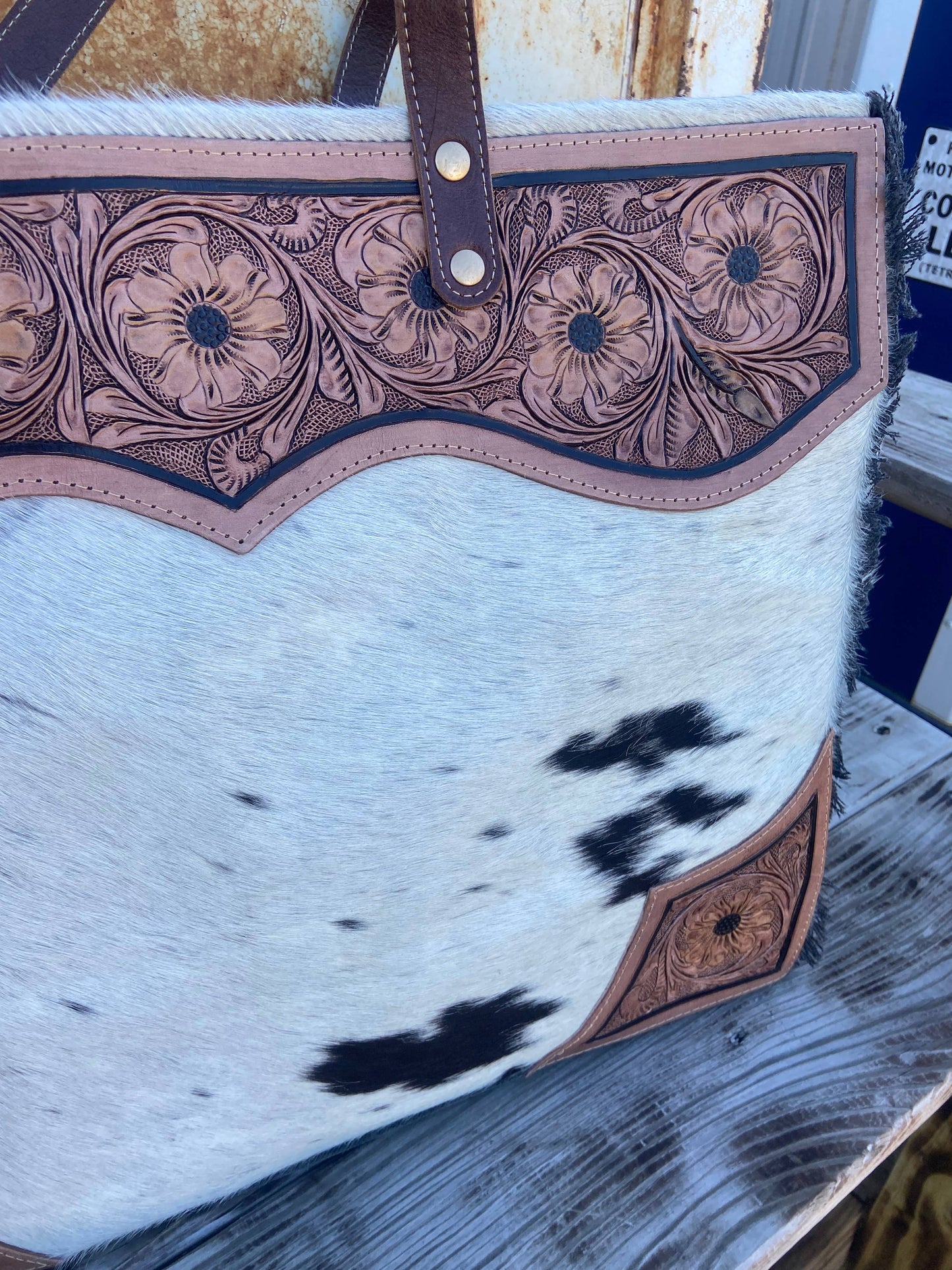 Tooled Leather Cowhide Weekend Bag