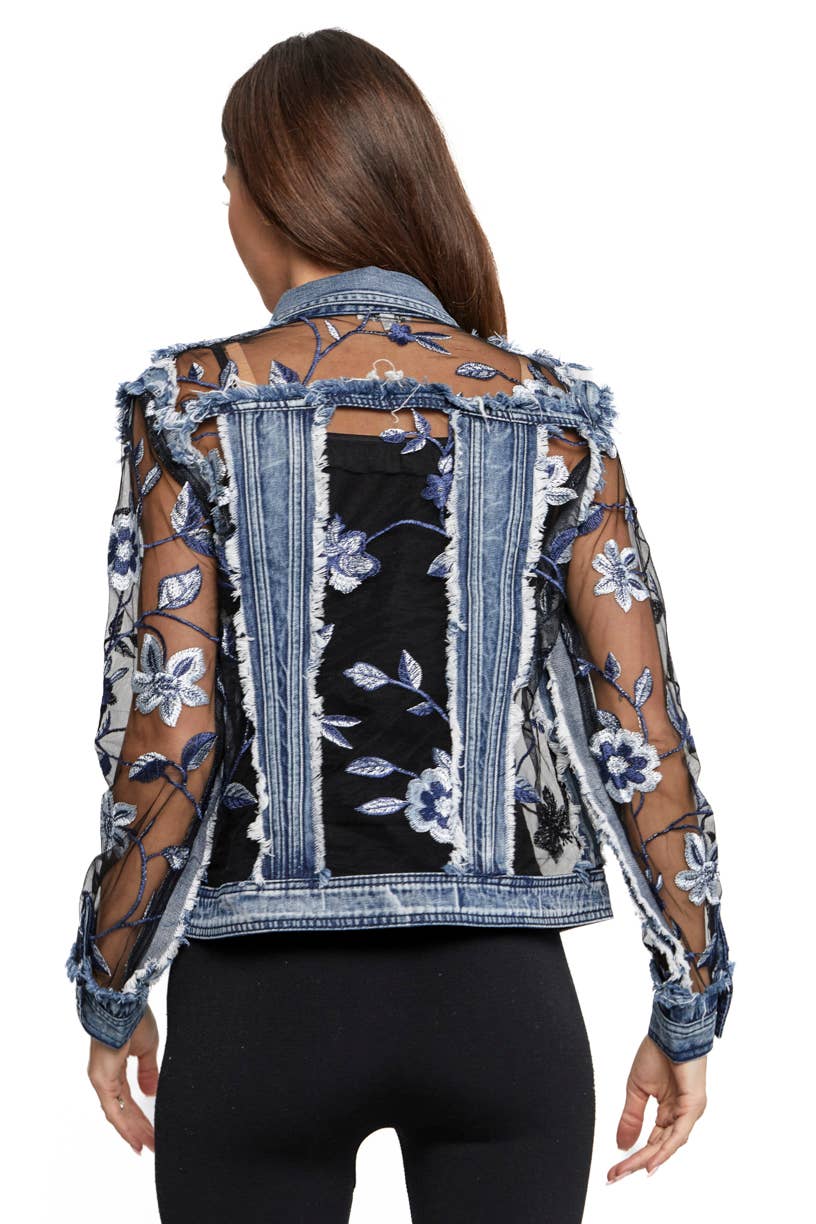 Denim Jacket w Floral Embroidery