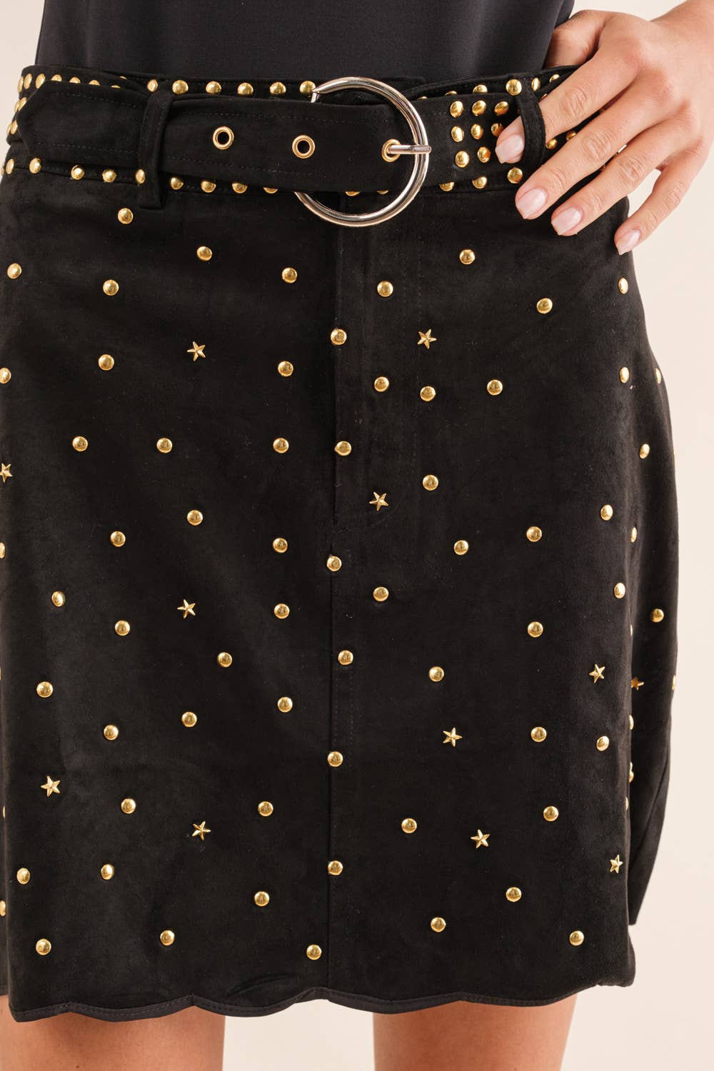 Suede Star Scallop Belted Western Mini  Skirt