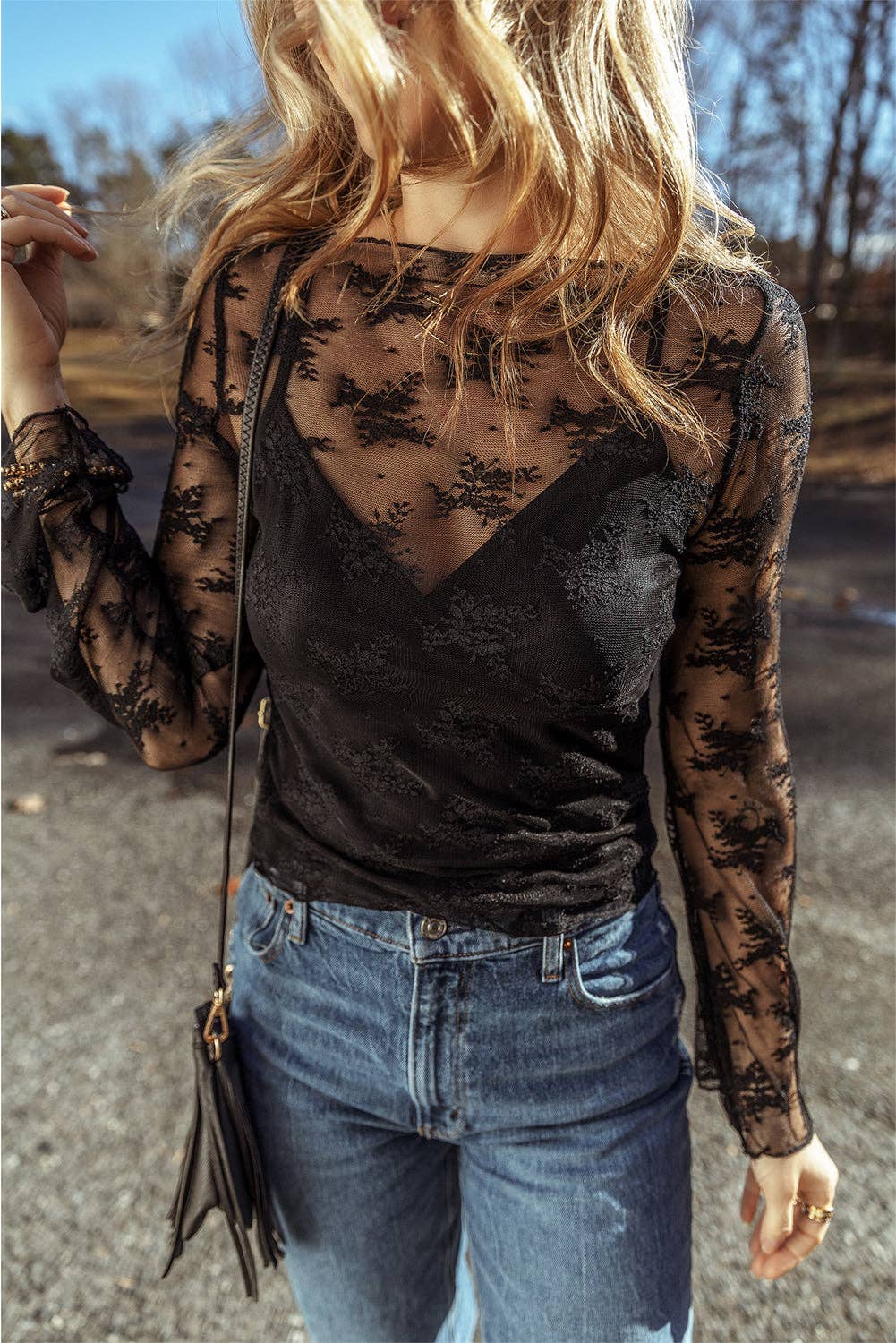 Apricot Lace Long Sleeve Blouse