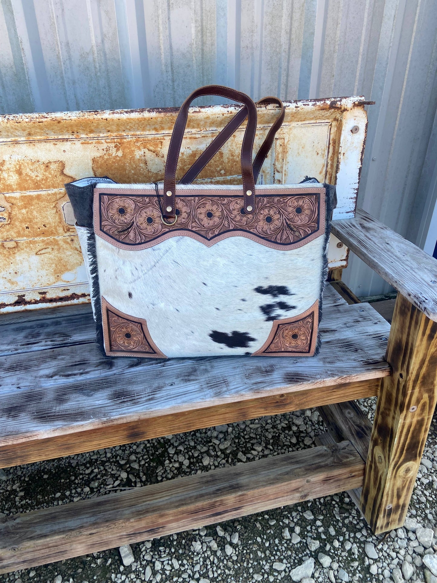 Tooled Leather Cowhide Weekend Bag