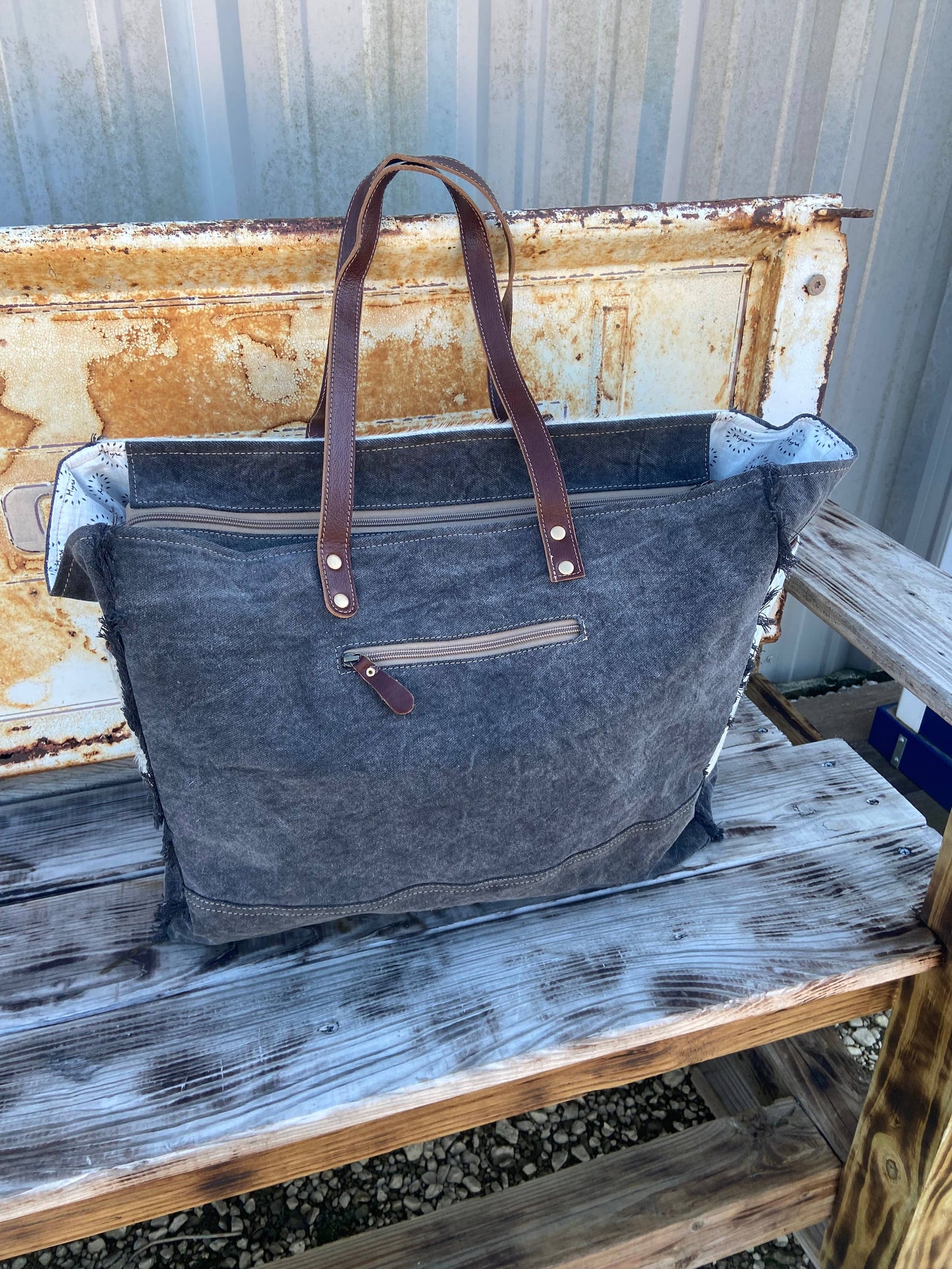 Tooled Leather Cowhide Weekend Bag