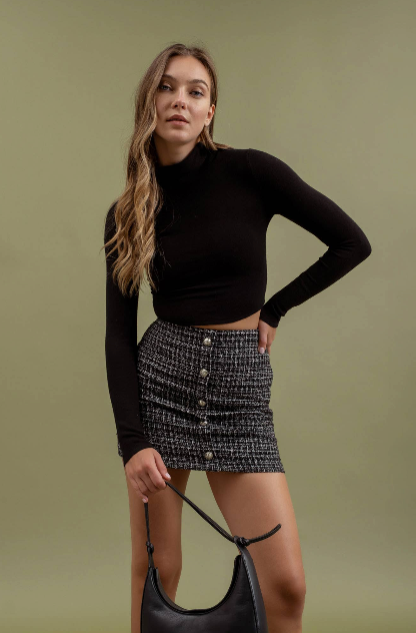 Button Down Tweed Mini Skirt