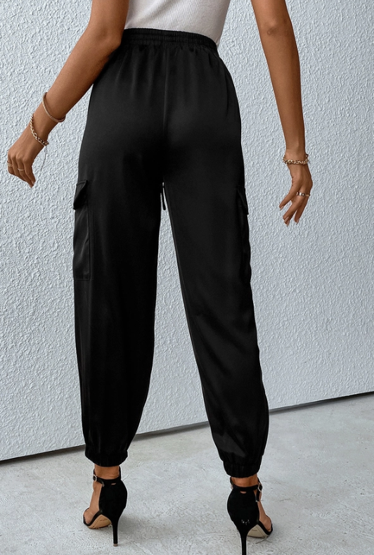 Black Satin Pocketed Joggers