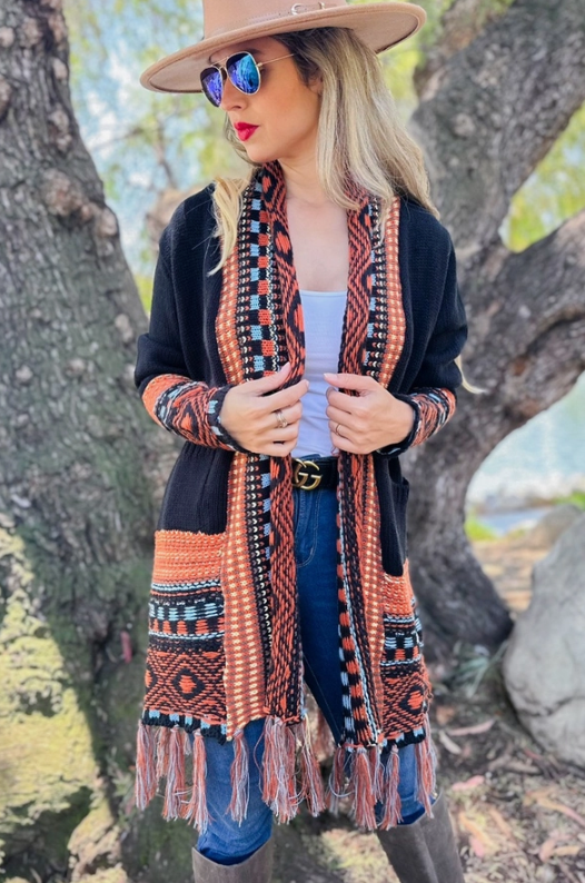 Black Aztec Knitted Cardigan