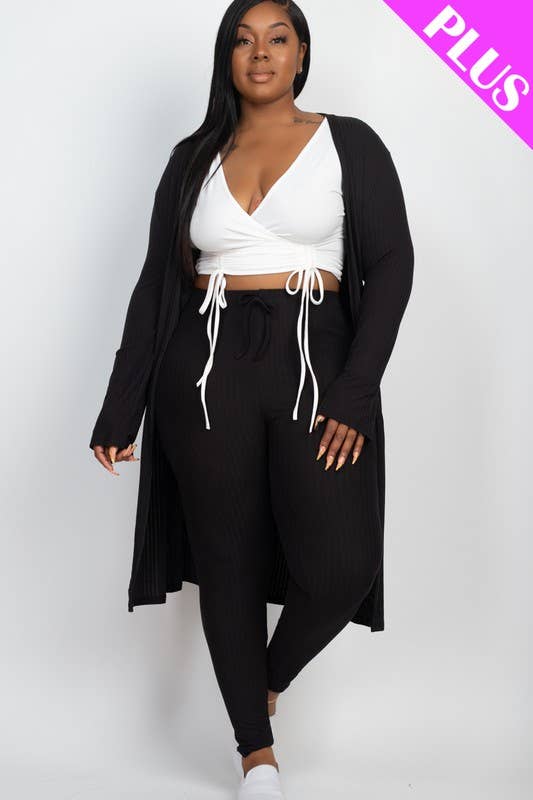 Plus Size Cardigan & Leggings Set BLK