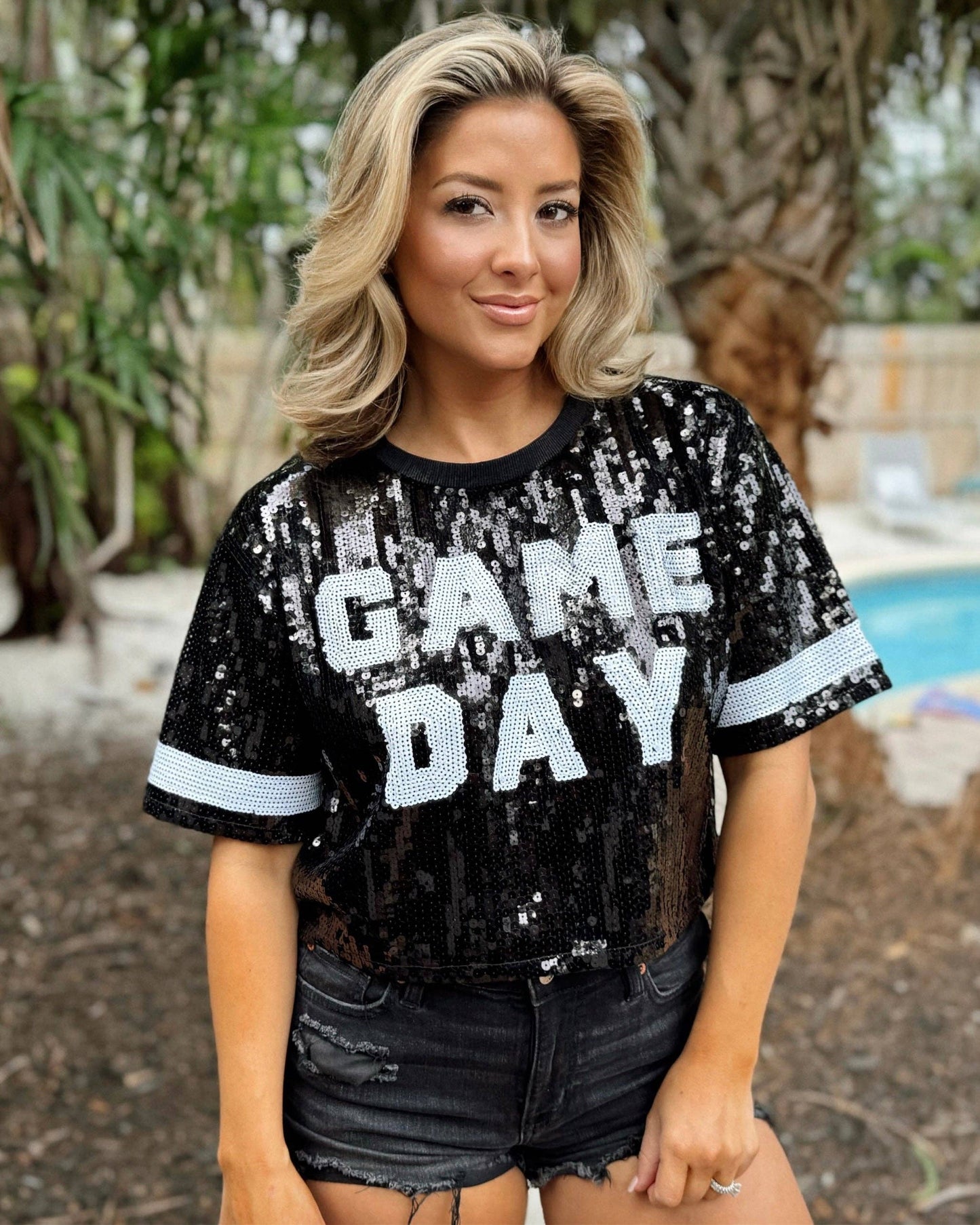 Black Sequin “GAME DAY” Crop