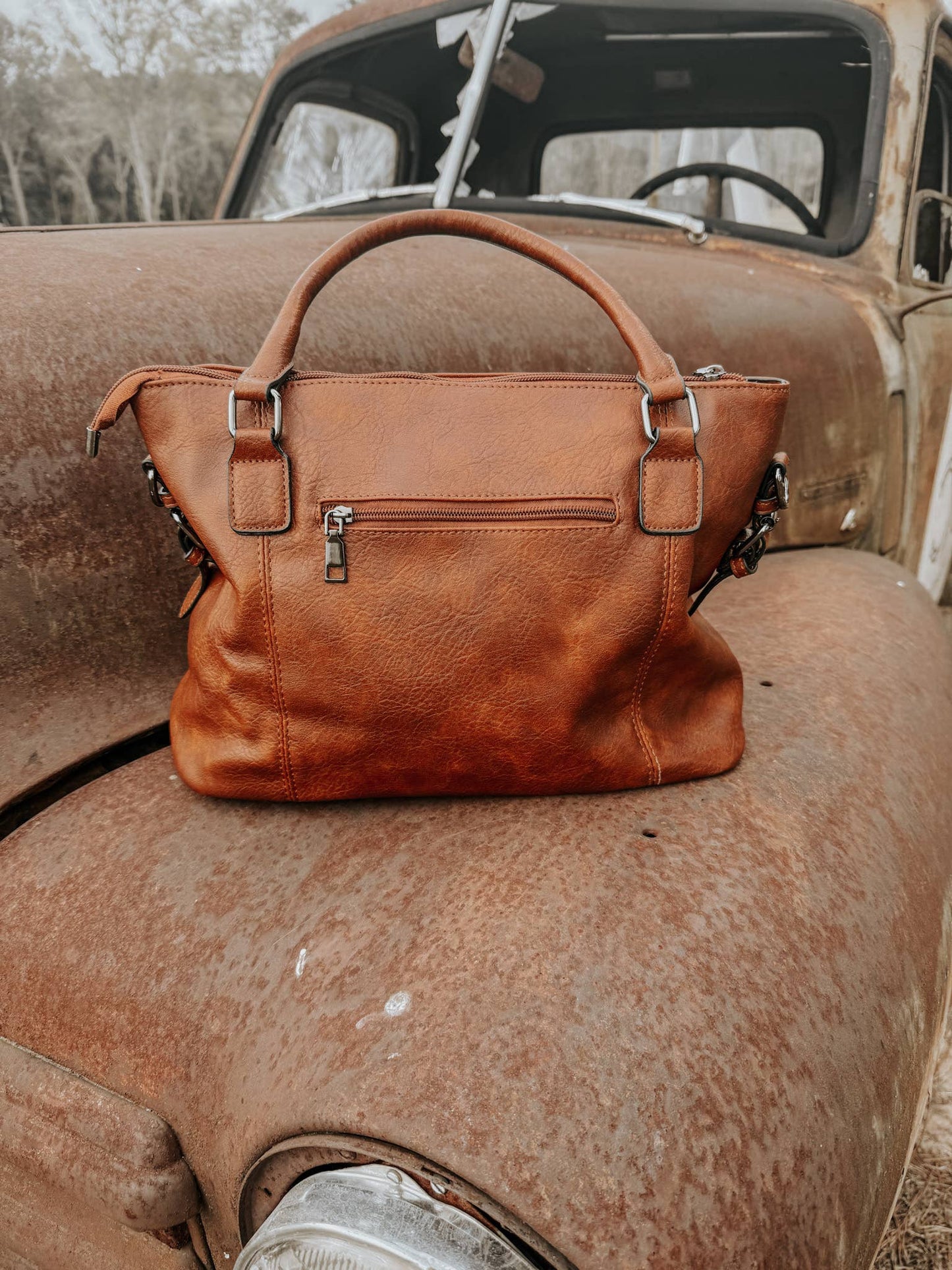 Leather Buckle Purse Tote