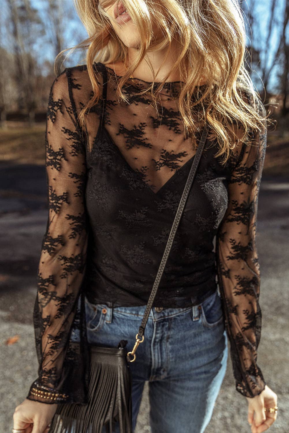 Apricot Lace Long Sleeve Blouse