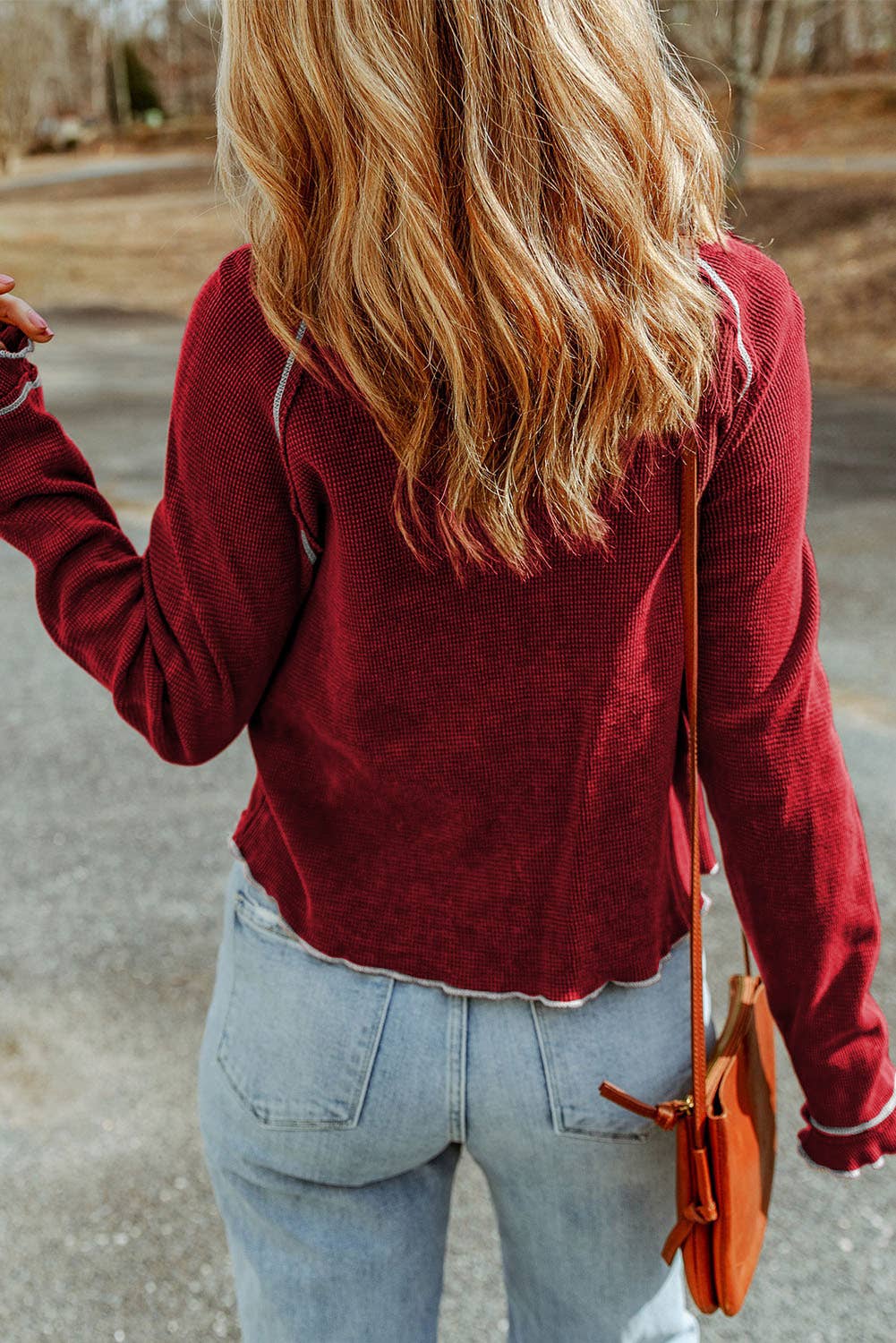 Red Textured Long Sleeve Top