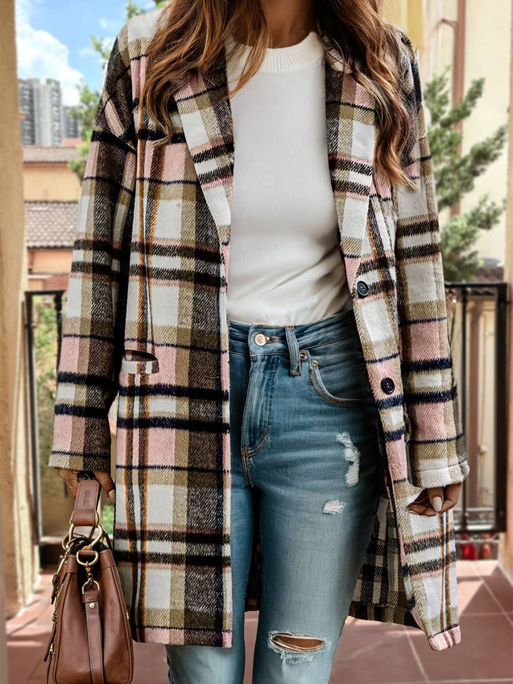 Plaid Button Up Lapel Jacket