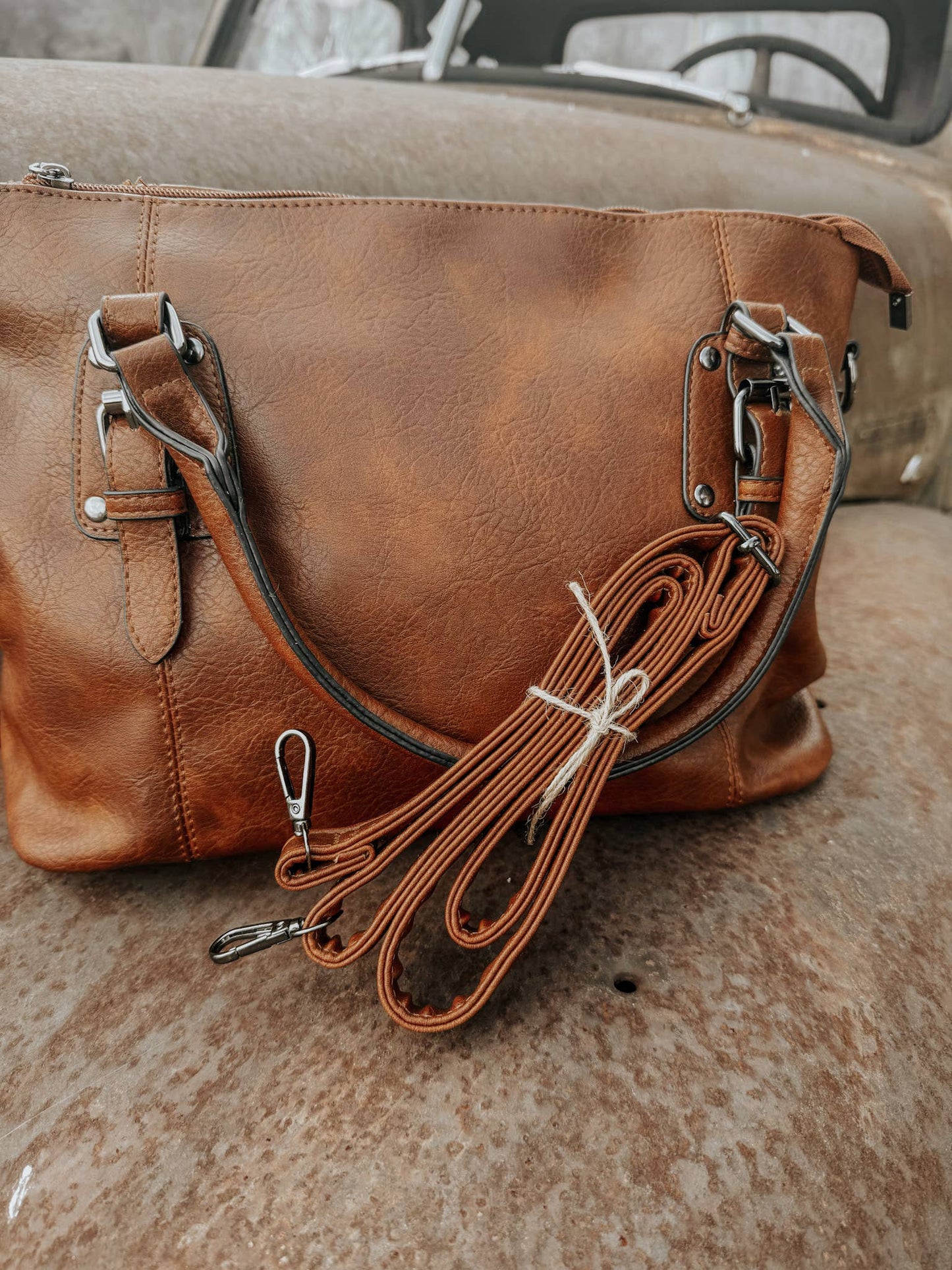 Leather Buckle Purse Tote