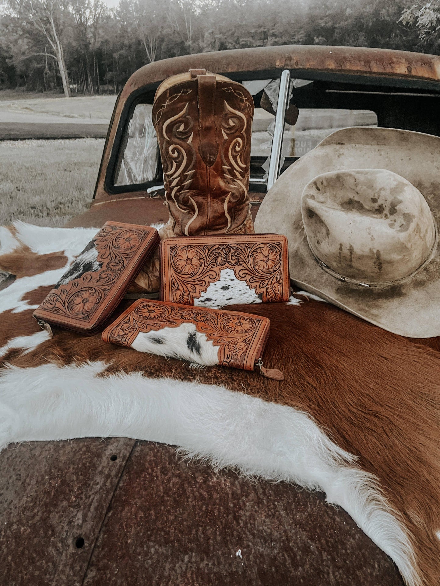 Tooled Leather Cowhide Wallet