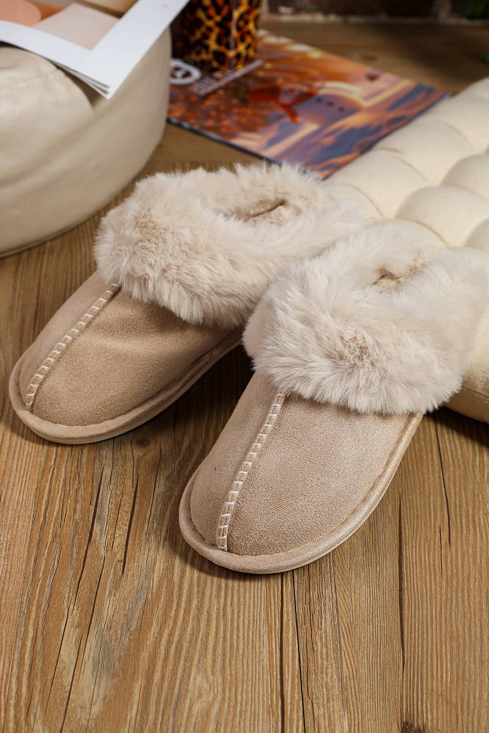 Faux Suede Plush Lined Slippers