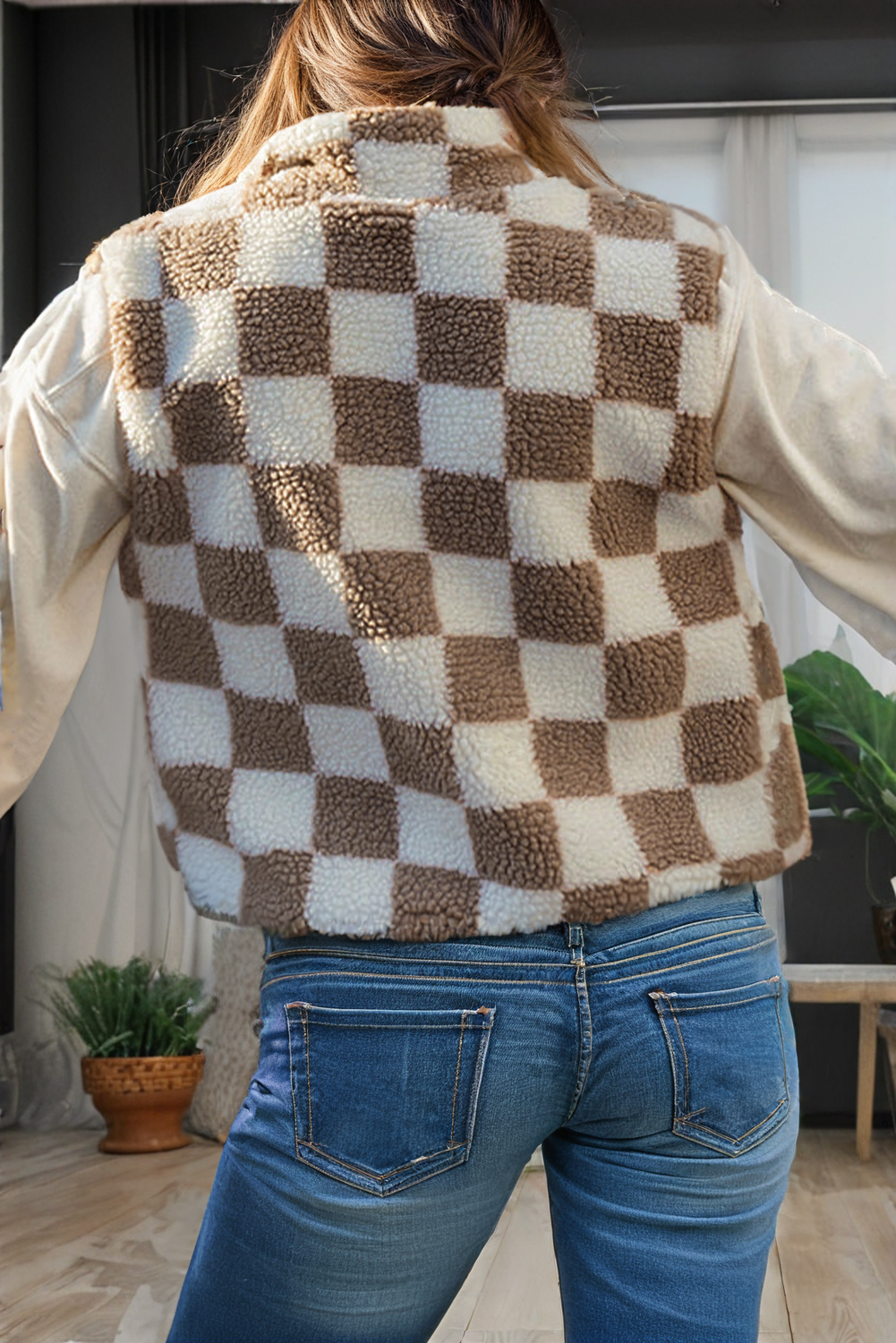 Checkered Sherpa Vest