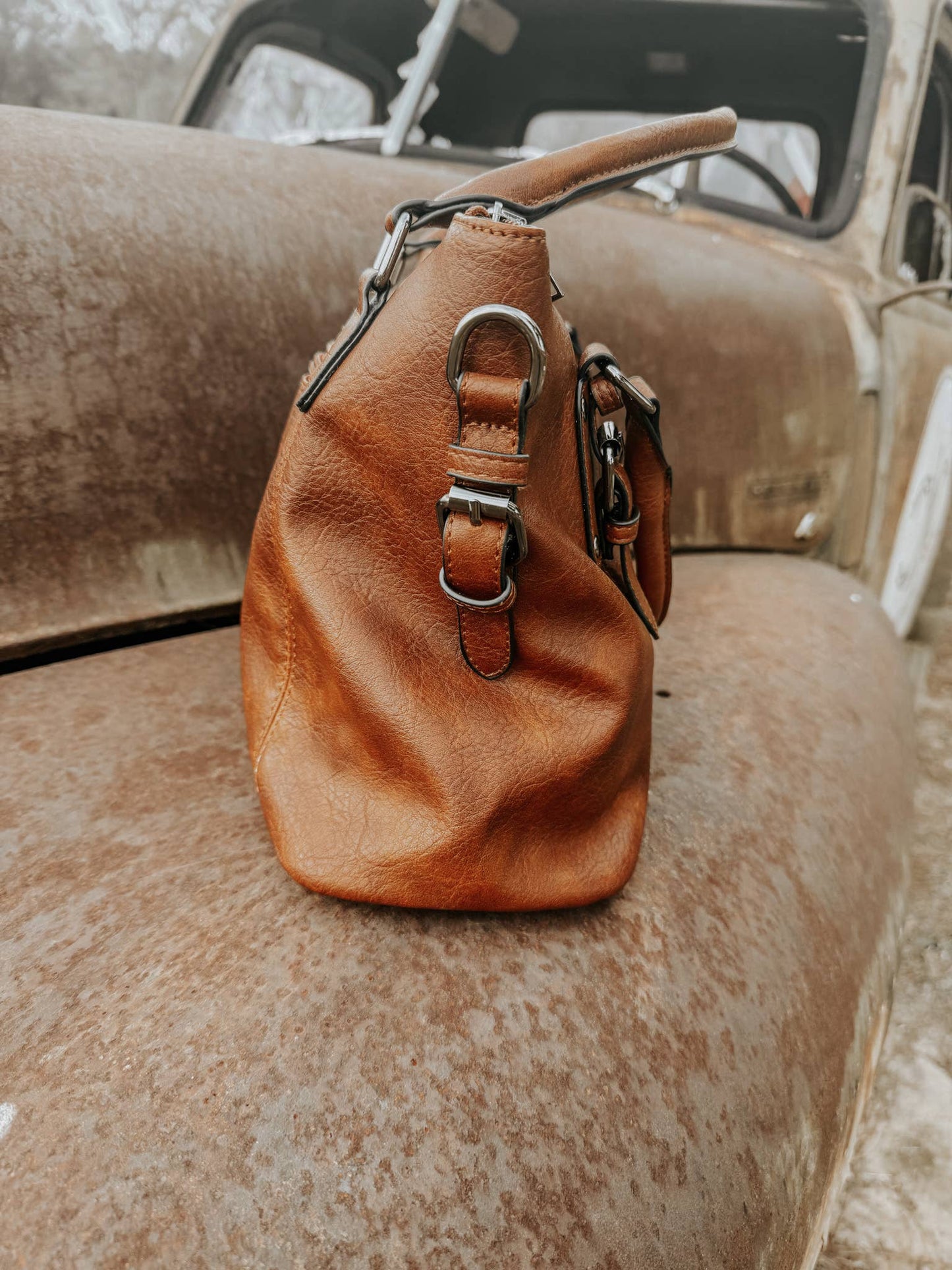 Leather Buckle Purse Tote