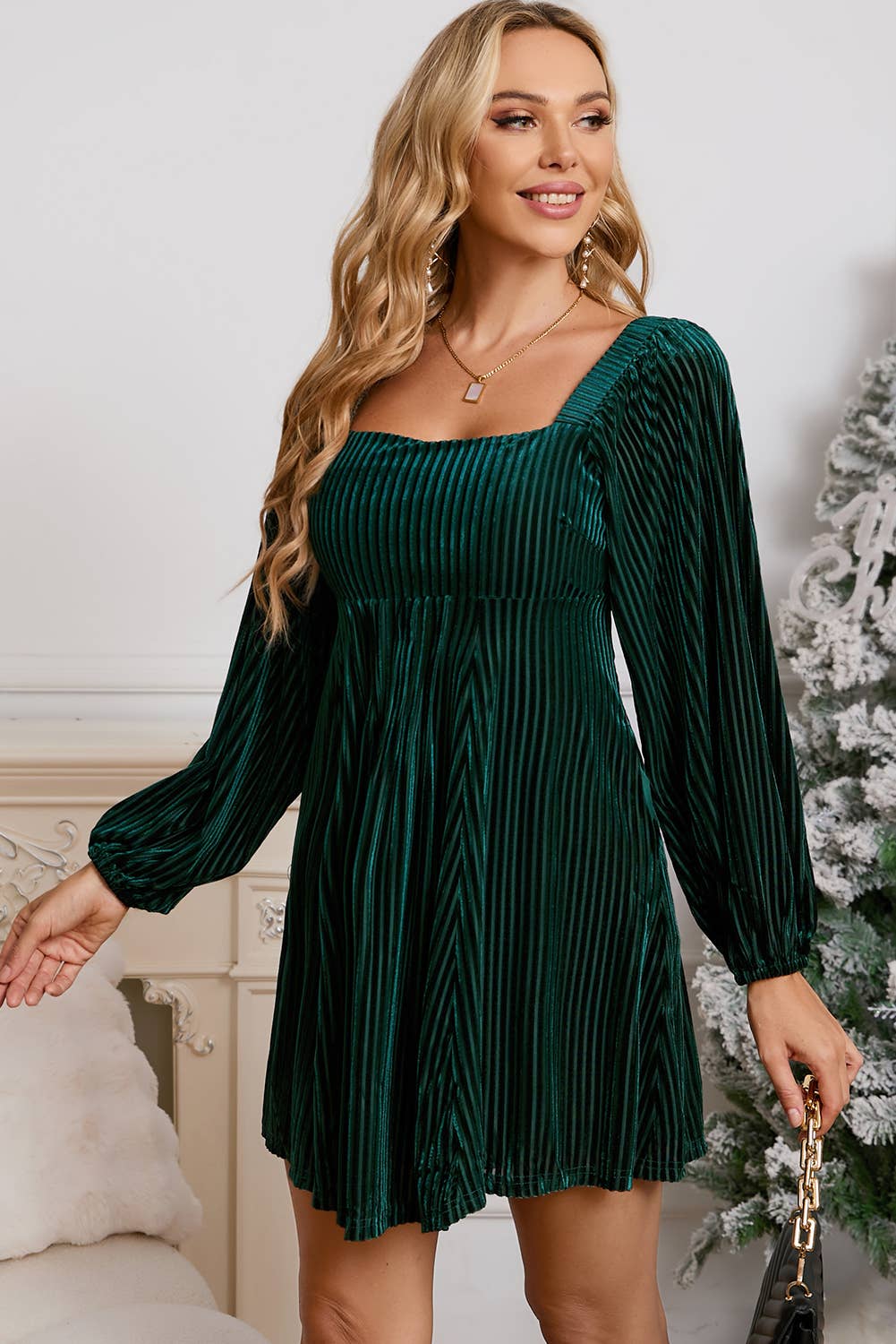 Velvet Corded Tie Back Babydoll Dress