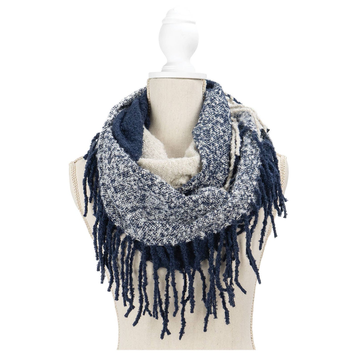 Fringe Infinity Scarf-Navy/White