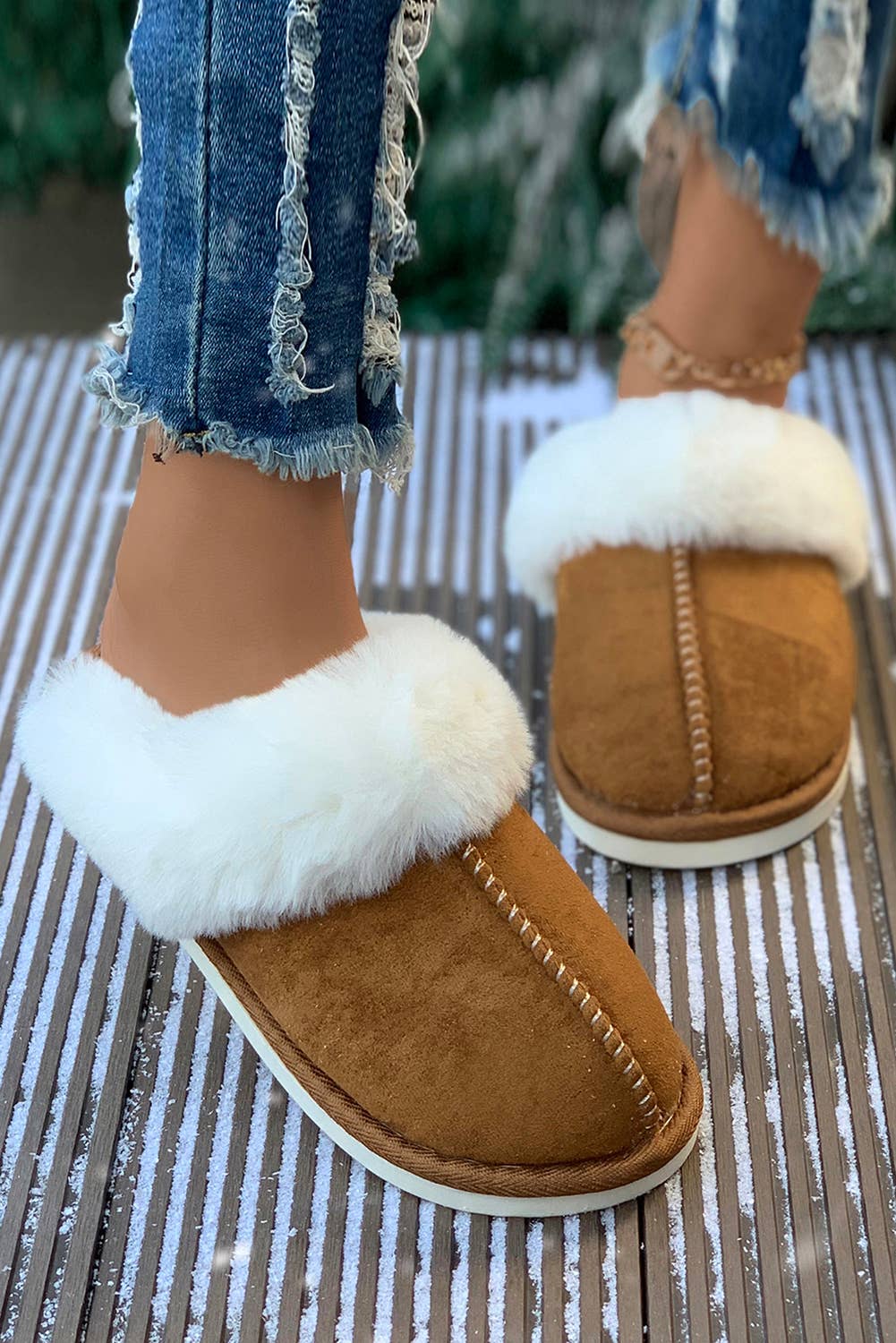 Faux Suede Plush Lined Slippers