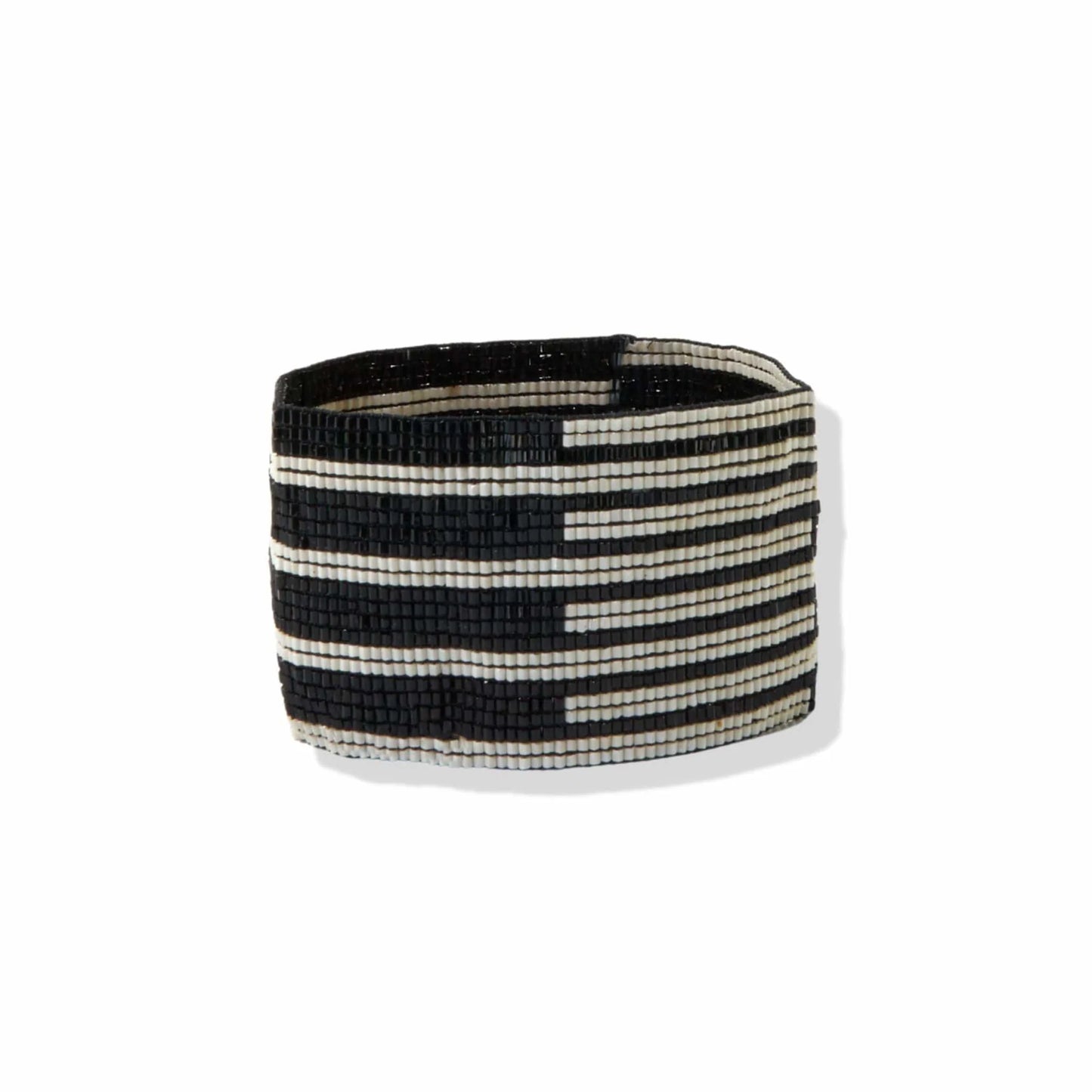 Black White Horizontal Stripe Stretch Bracelet